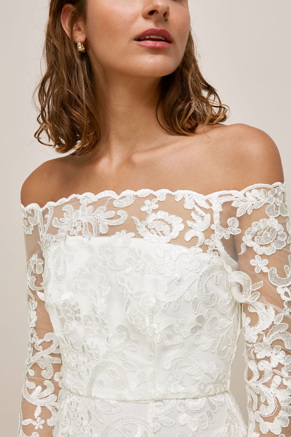 Melba Bardot Wedding Dress Ivory