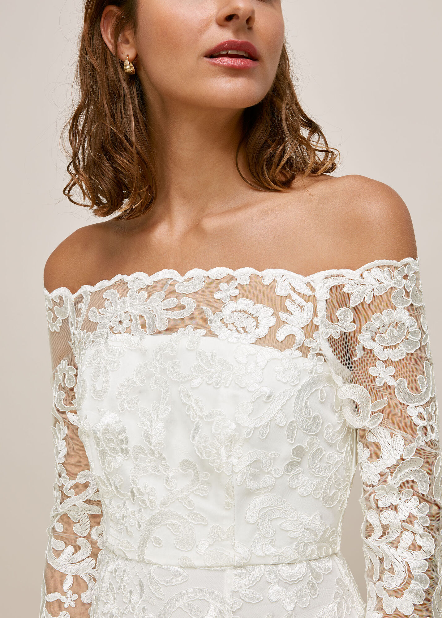 Ivory Melba Bardot Wedding Dress WHISTLES