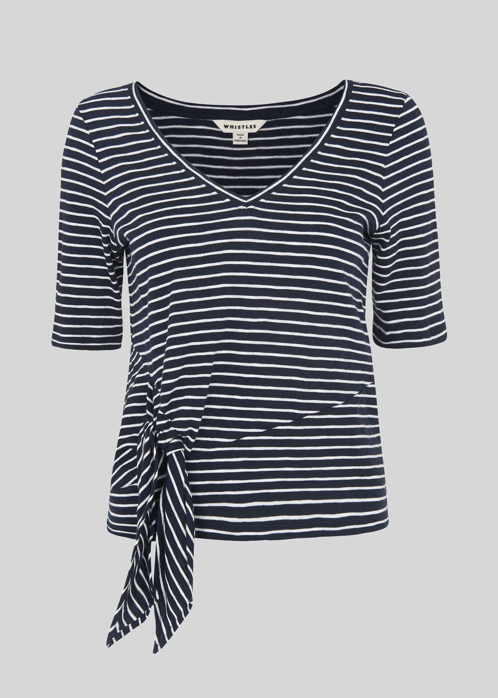 V Neck Tie Side Stripe T-Shirt Navy/Multi