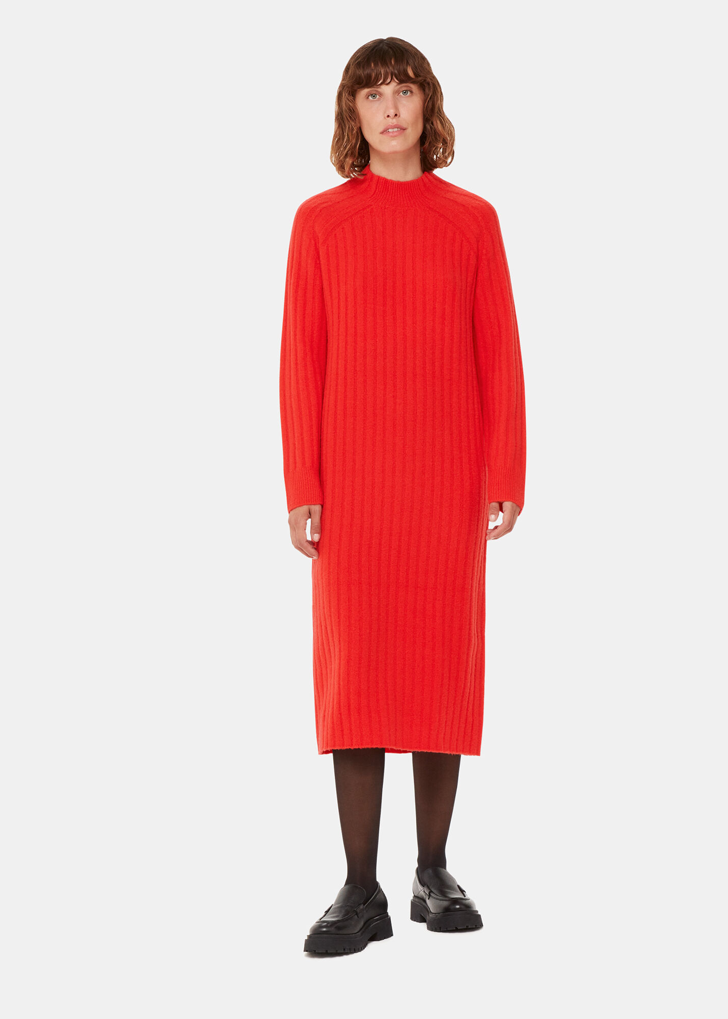 Red Ribbed Knitted Midi Dress WHISTLES
