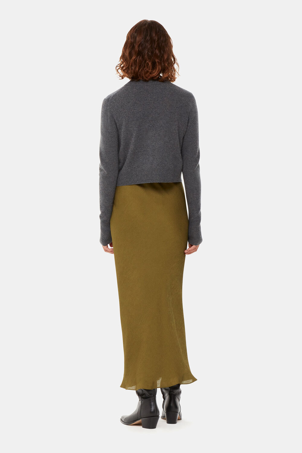 Khaki Satin Bias Cut Skirt