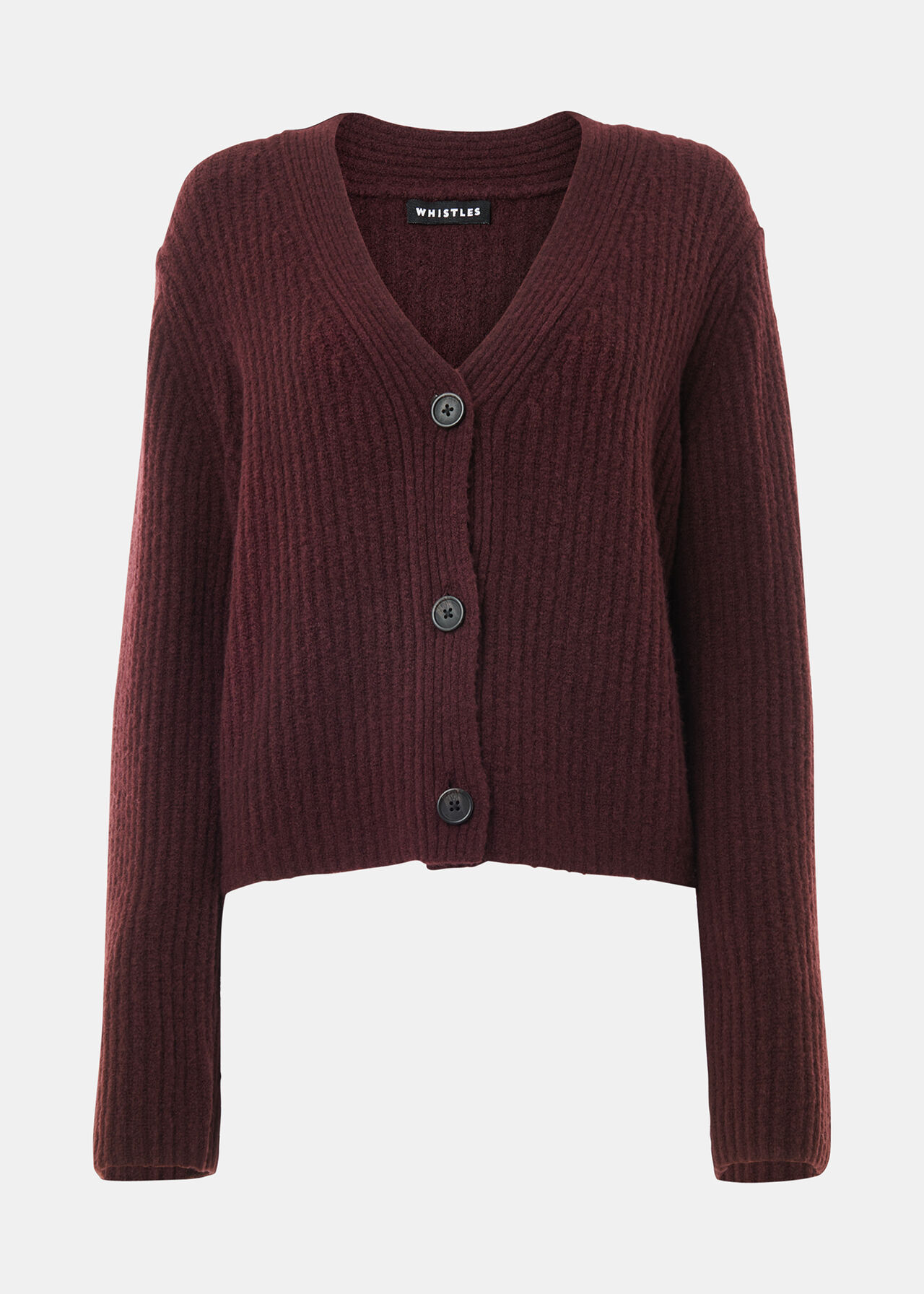 Burgundy Wool Mix Rib Cardigan | WHISTLES