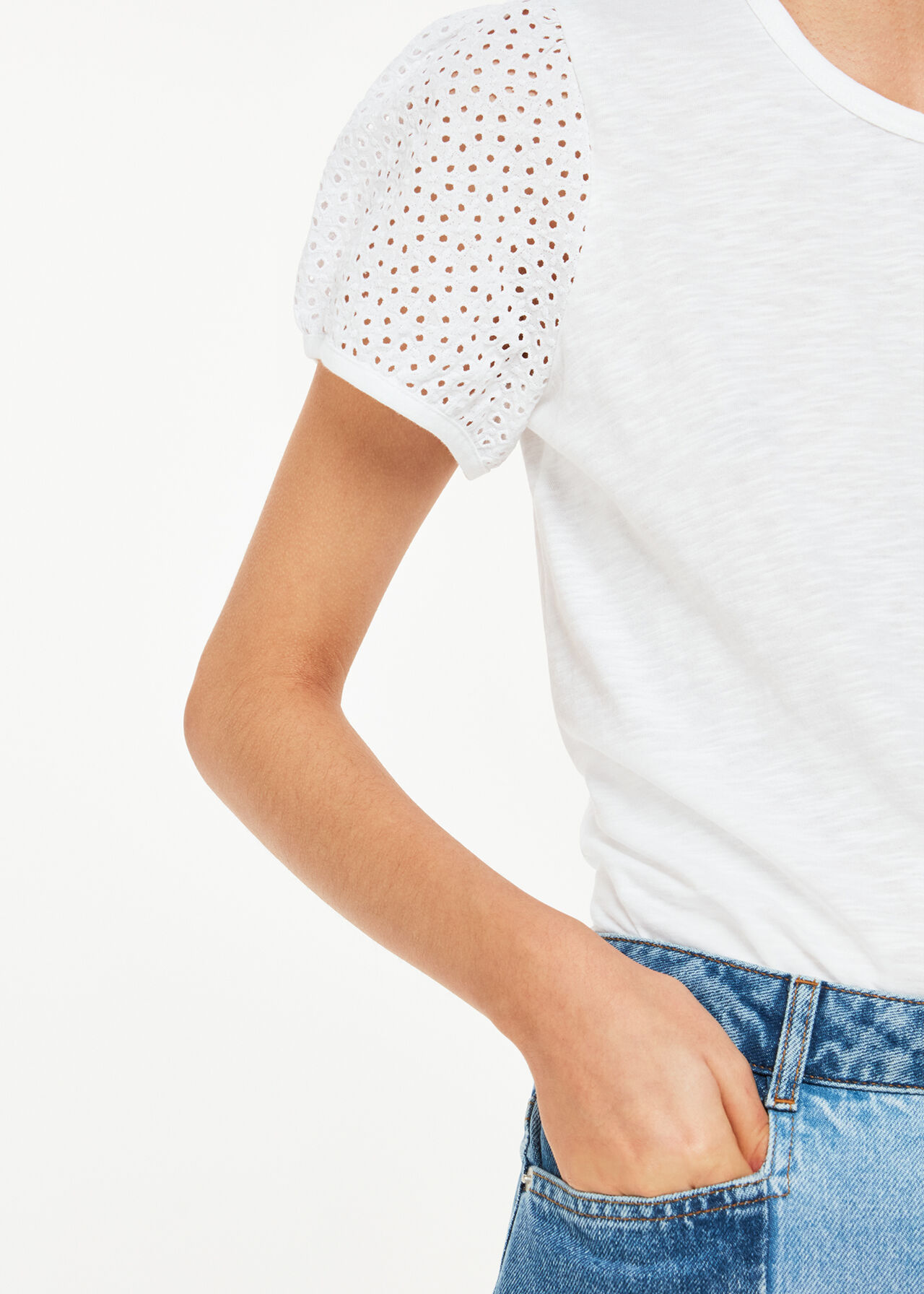 Broderie Puff Sleeve T-Shirt