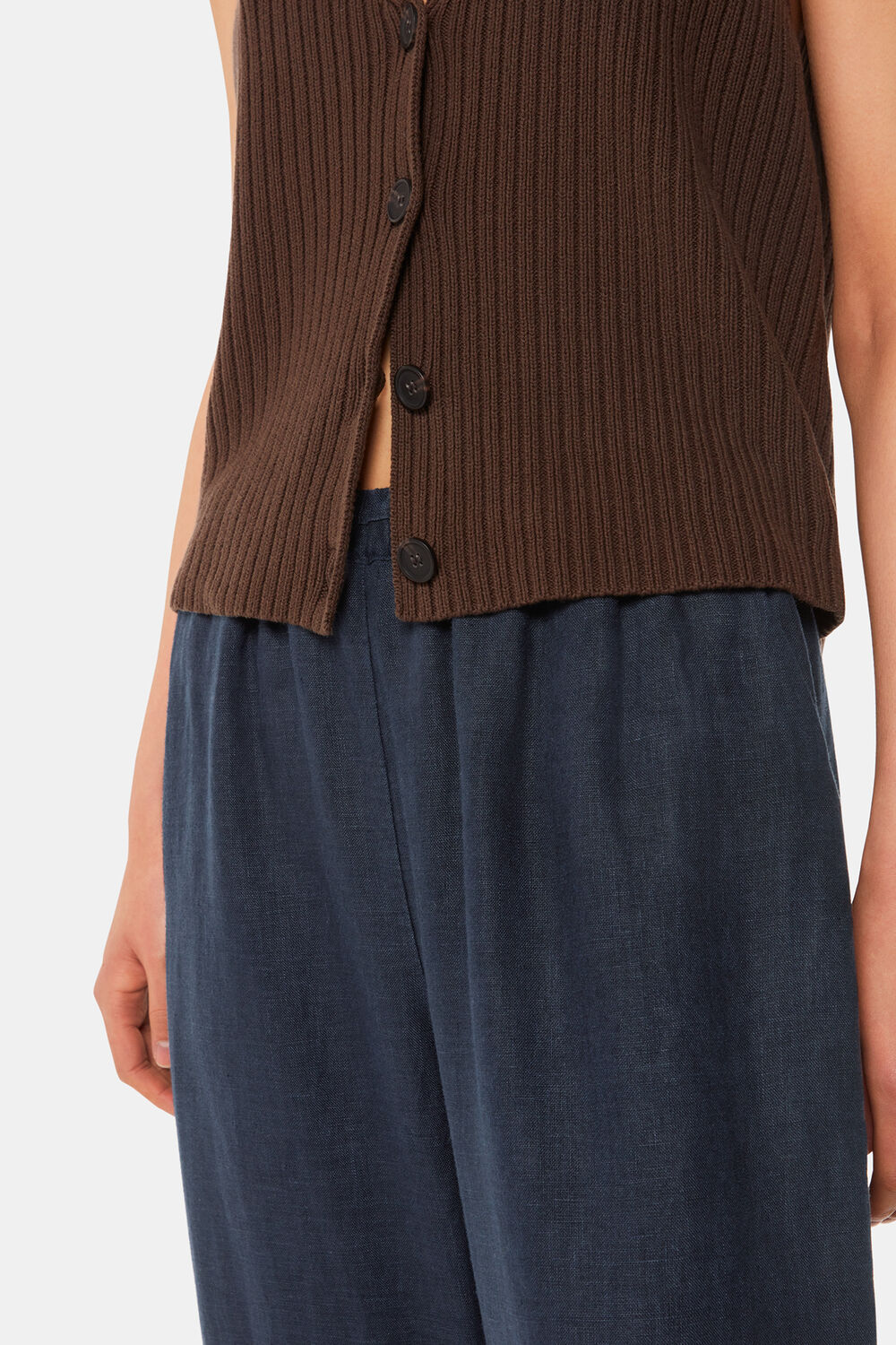 Navy Elasticated Linen Trouser