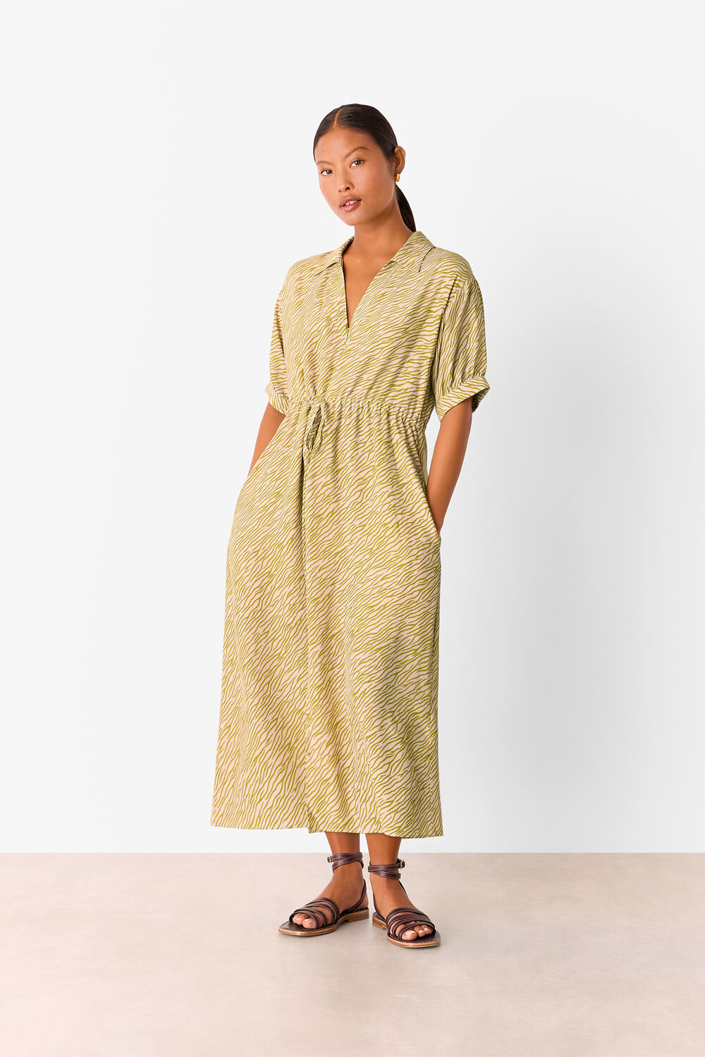 Green Petite Tiger Flame Midi Dress