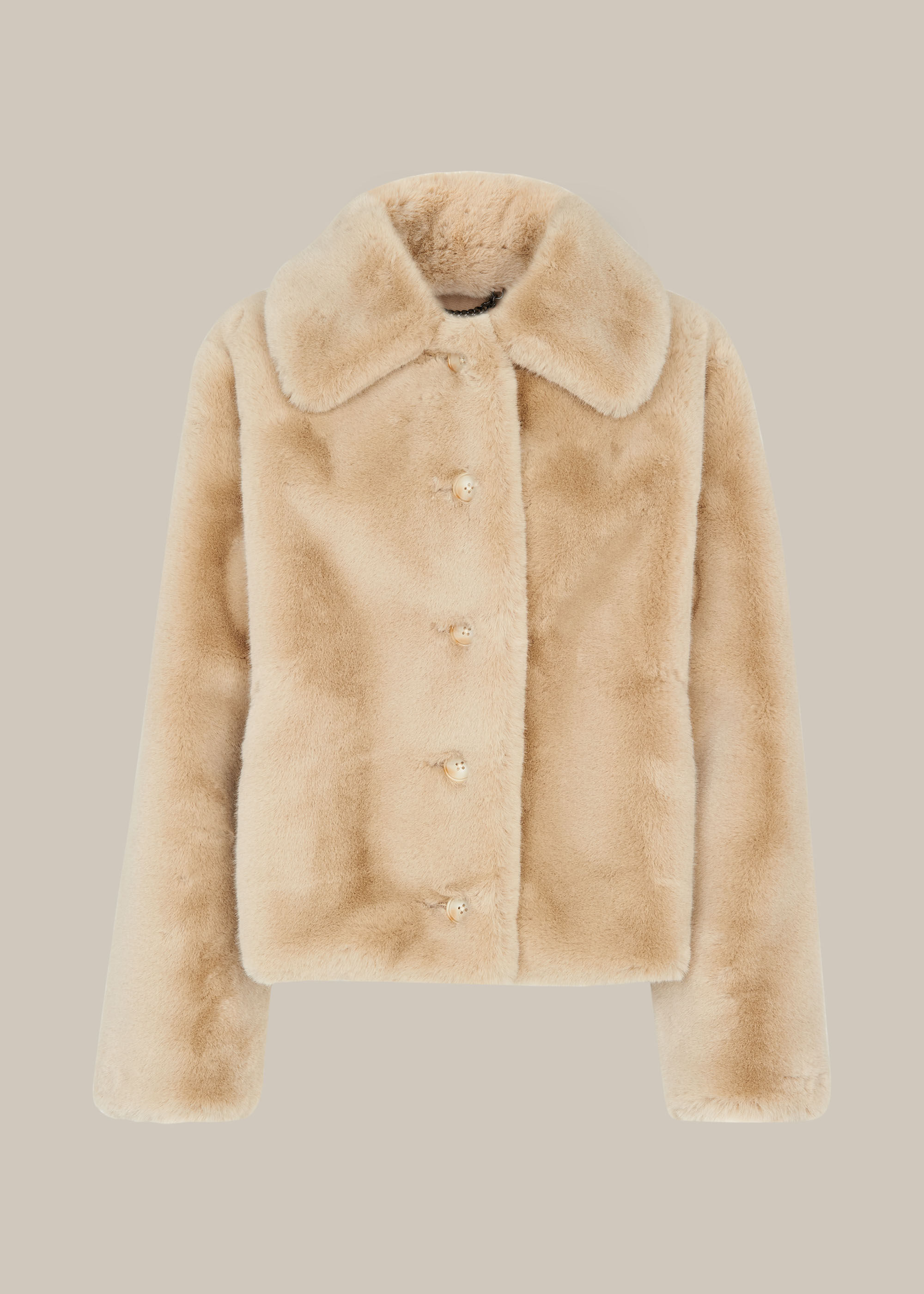 Neutral Short Faux Fur Coat