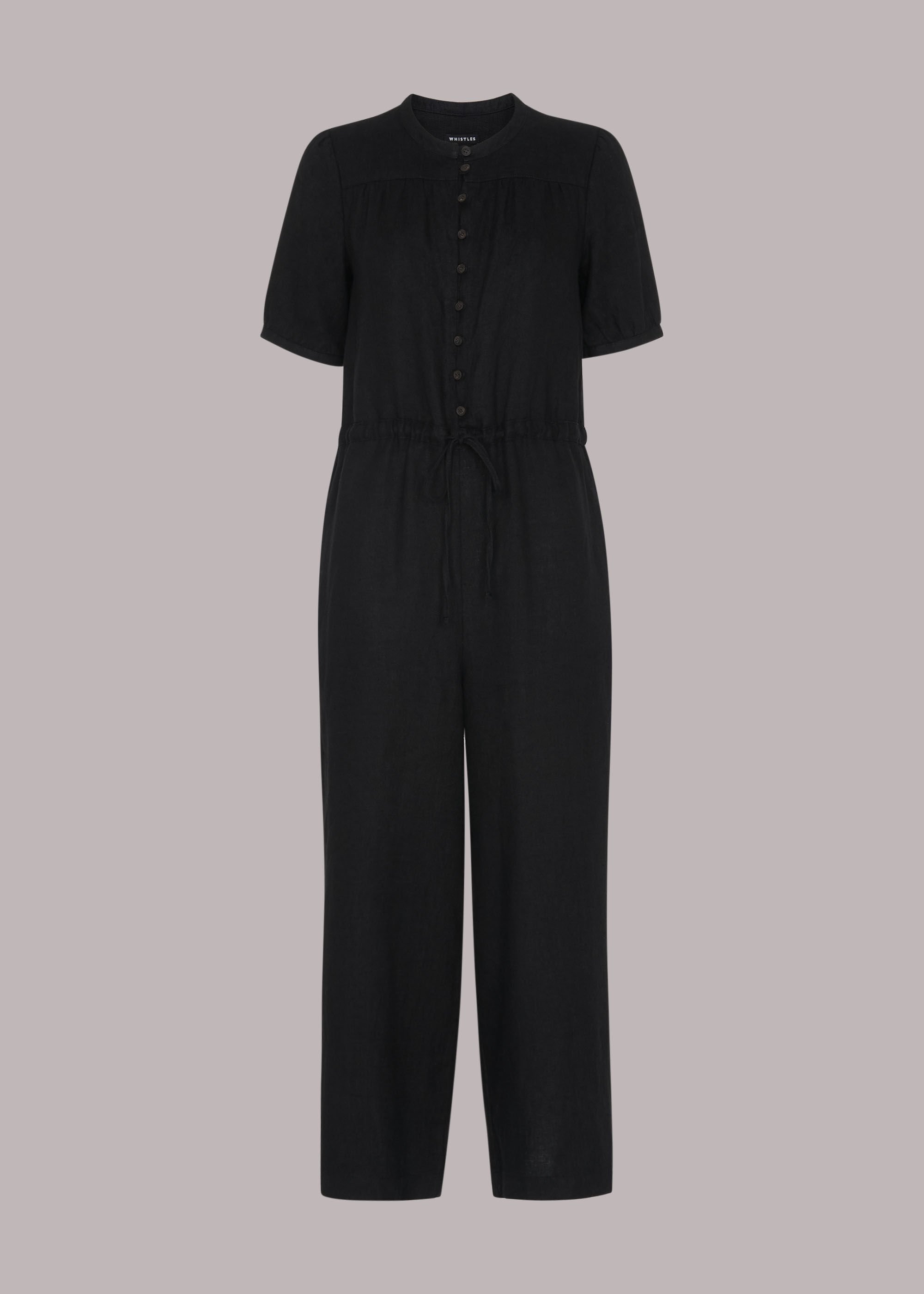 Black Button Front Linen Jumpsuit WHISTLES