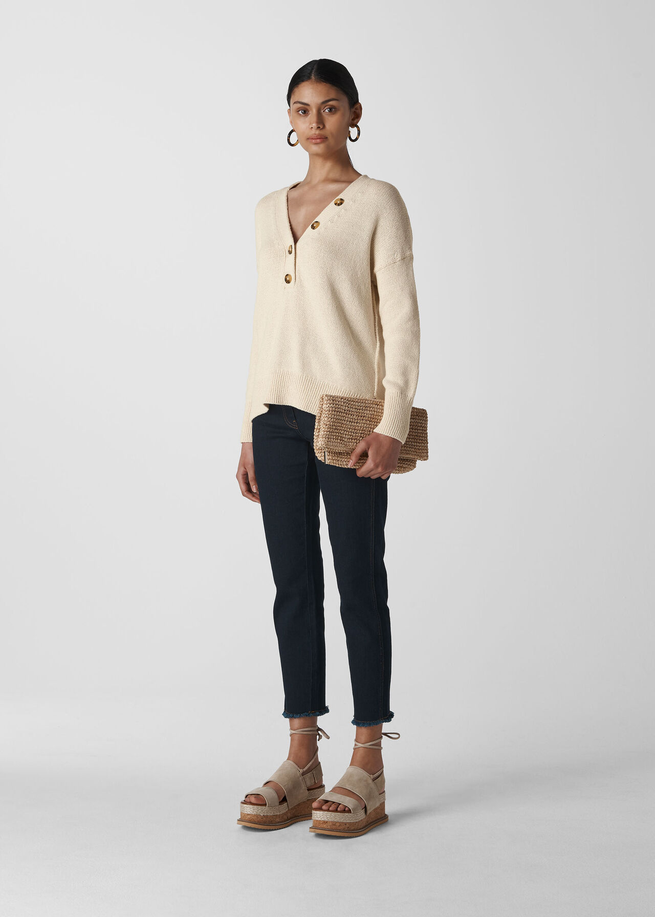Button Detail Rib Knit Neutral