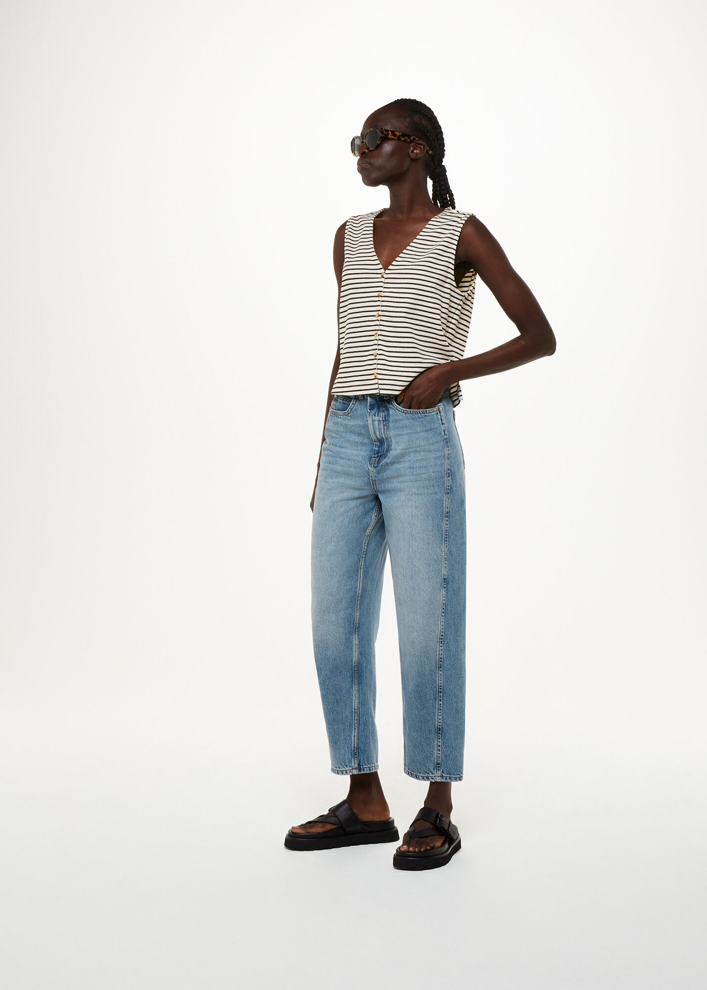 Ivory Snap Button Micro Rib Tank