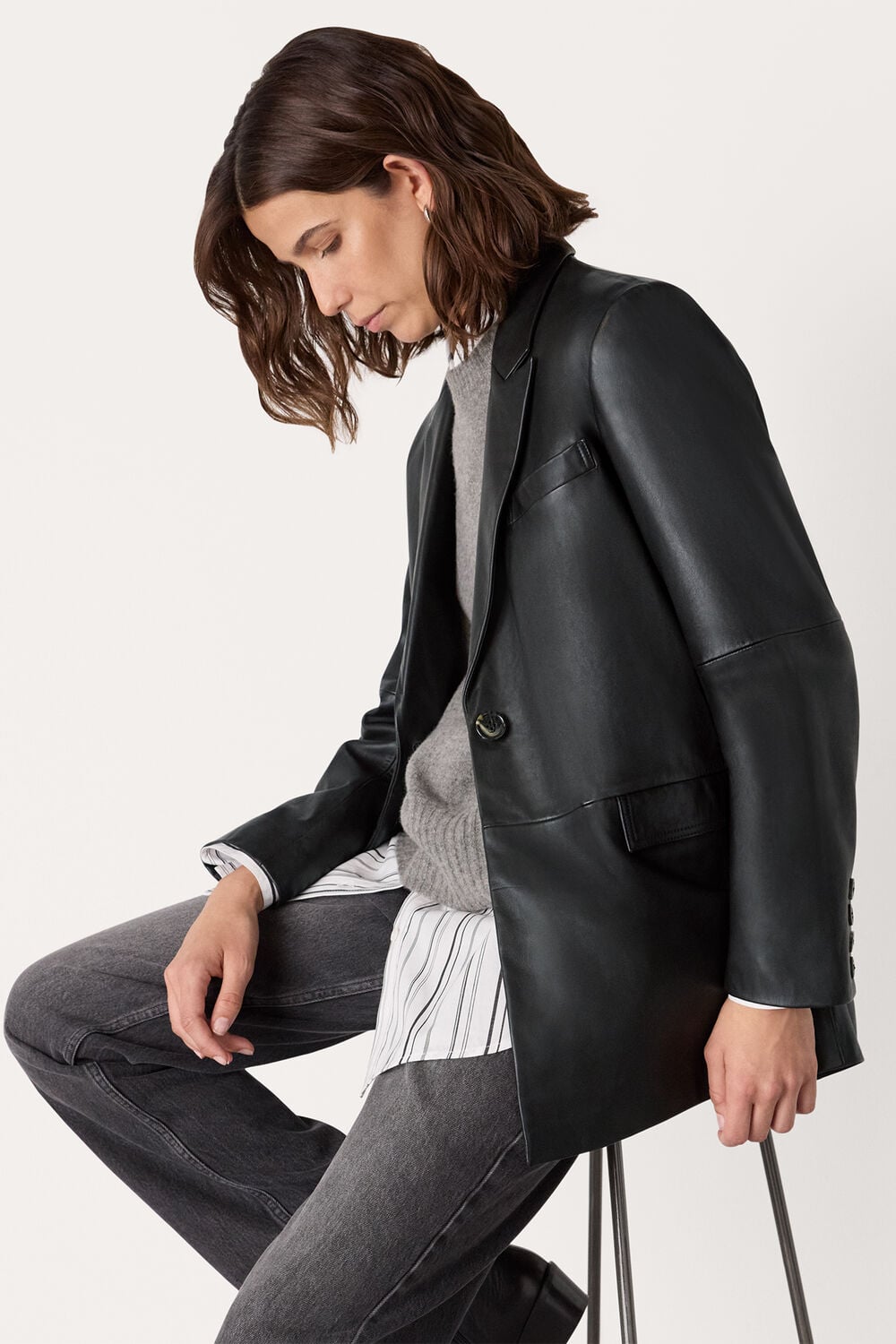 Black Stina Leather Blazer