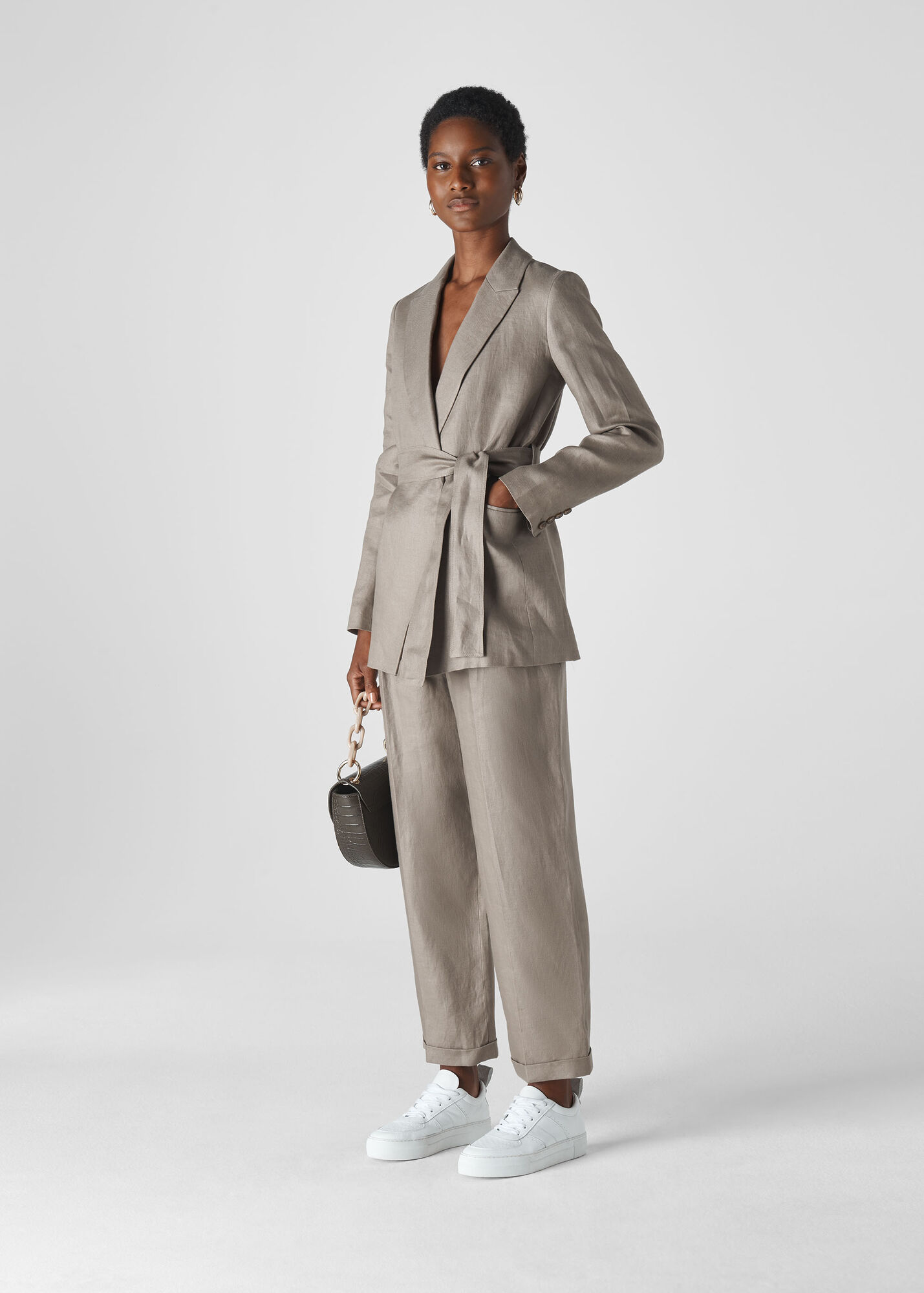 Whistles Women Lea Linen Belted Jacket - Grey - L