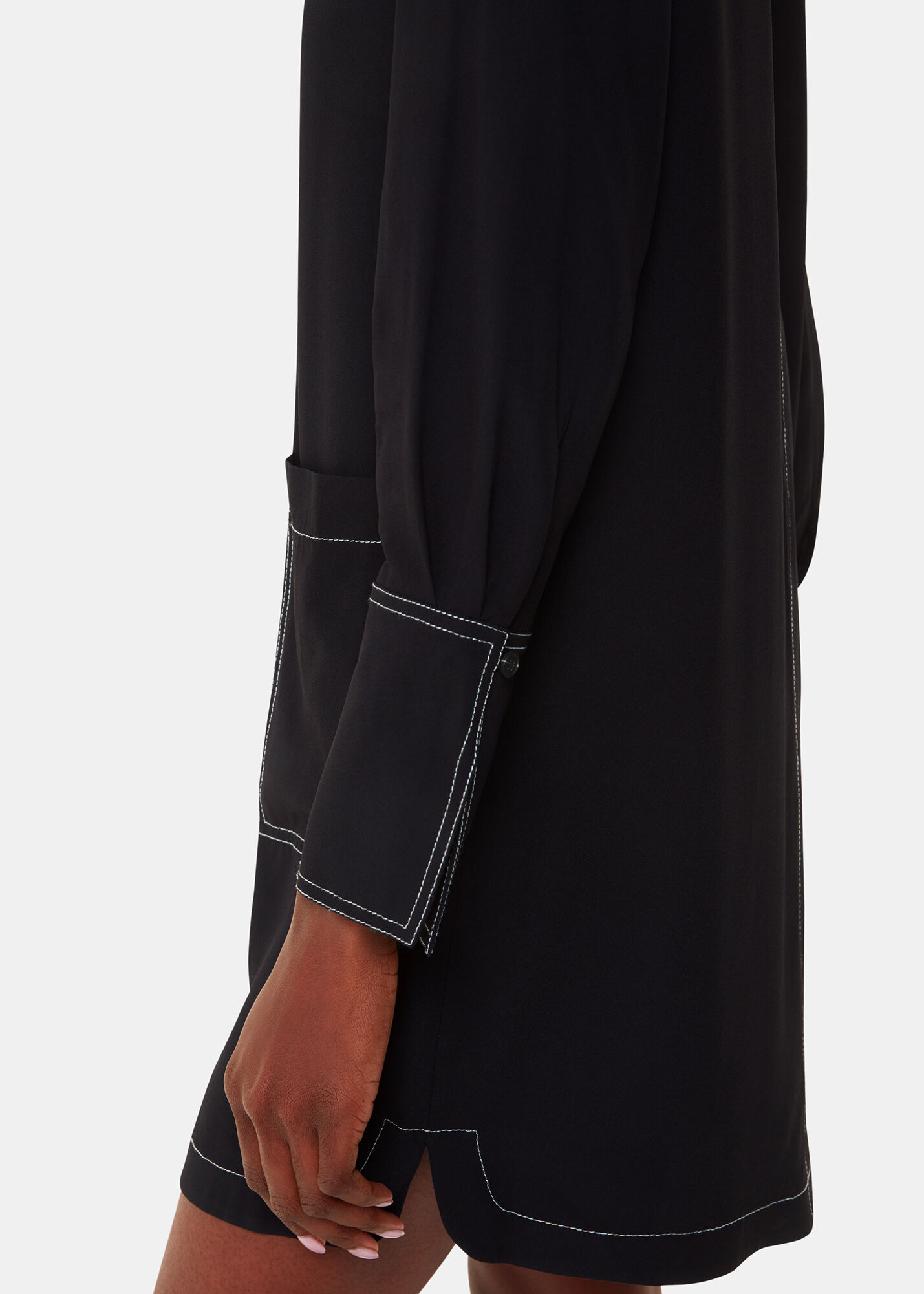 Black Topstitch Detail Shirt Dress | WHISTLES | Whistles US |