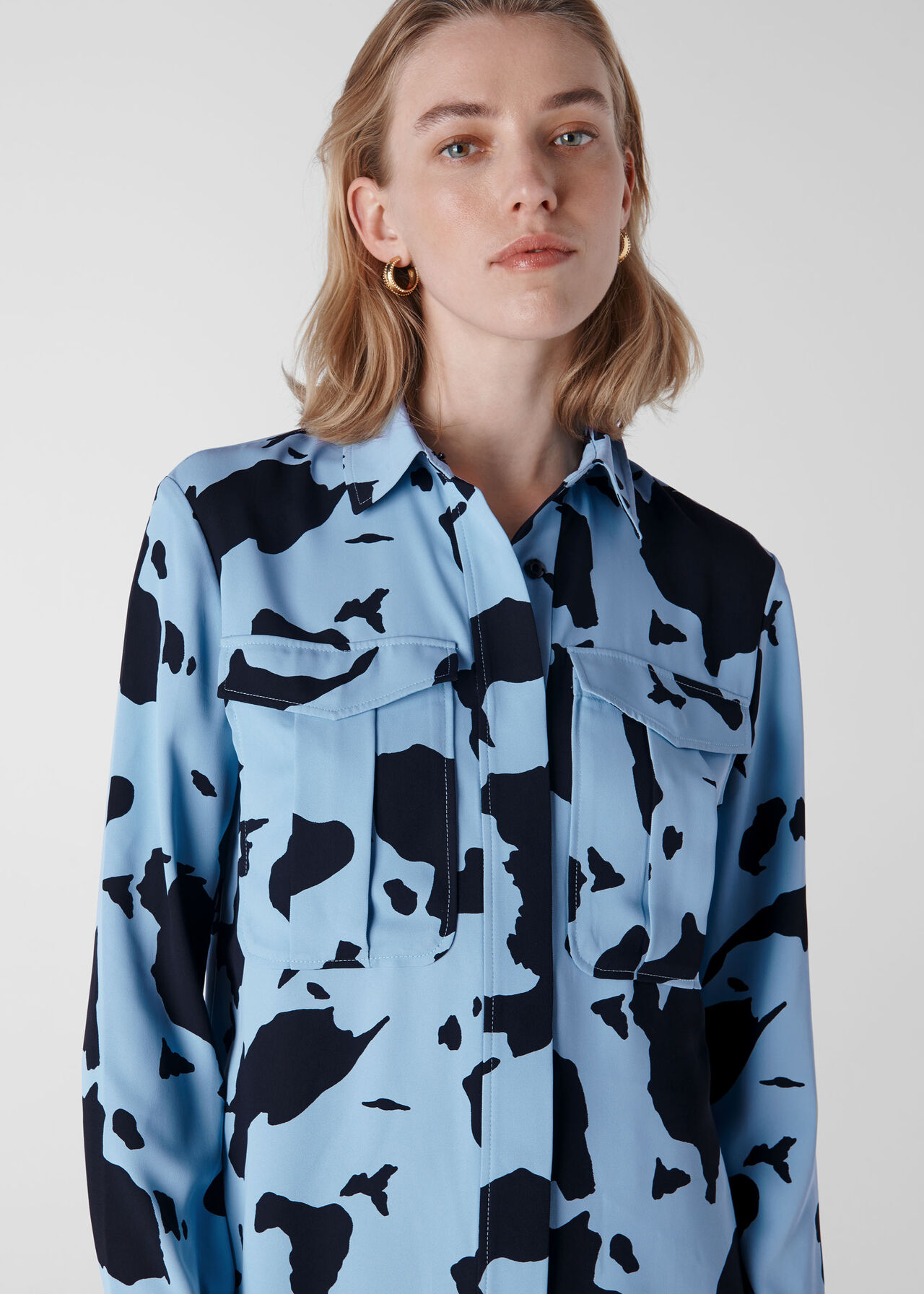 Cow Print Military Shirt Blue/Multi