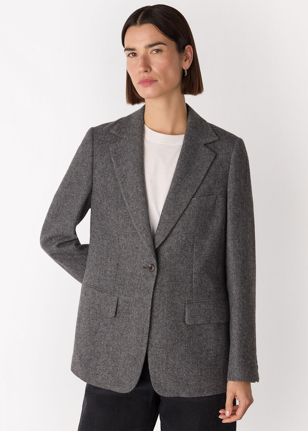 Herringbone Wool Blend Blazer