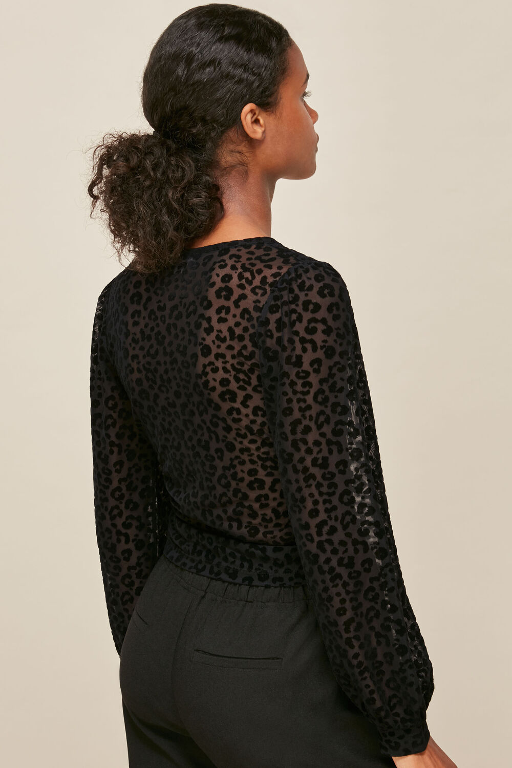 Flocked Animal Mesh Wrap Top