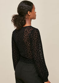 Flocked Animal Mesh Wrap Top