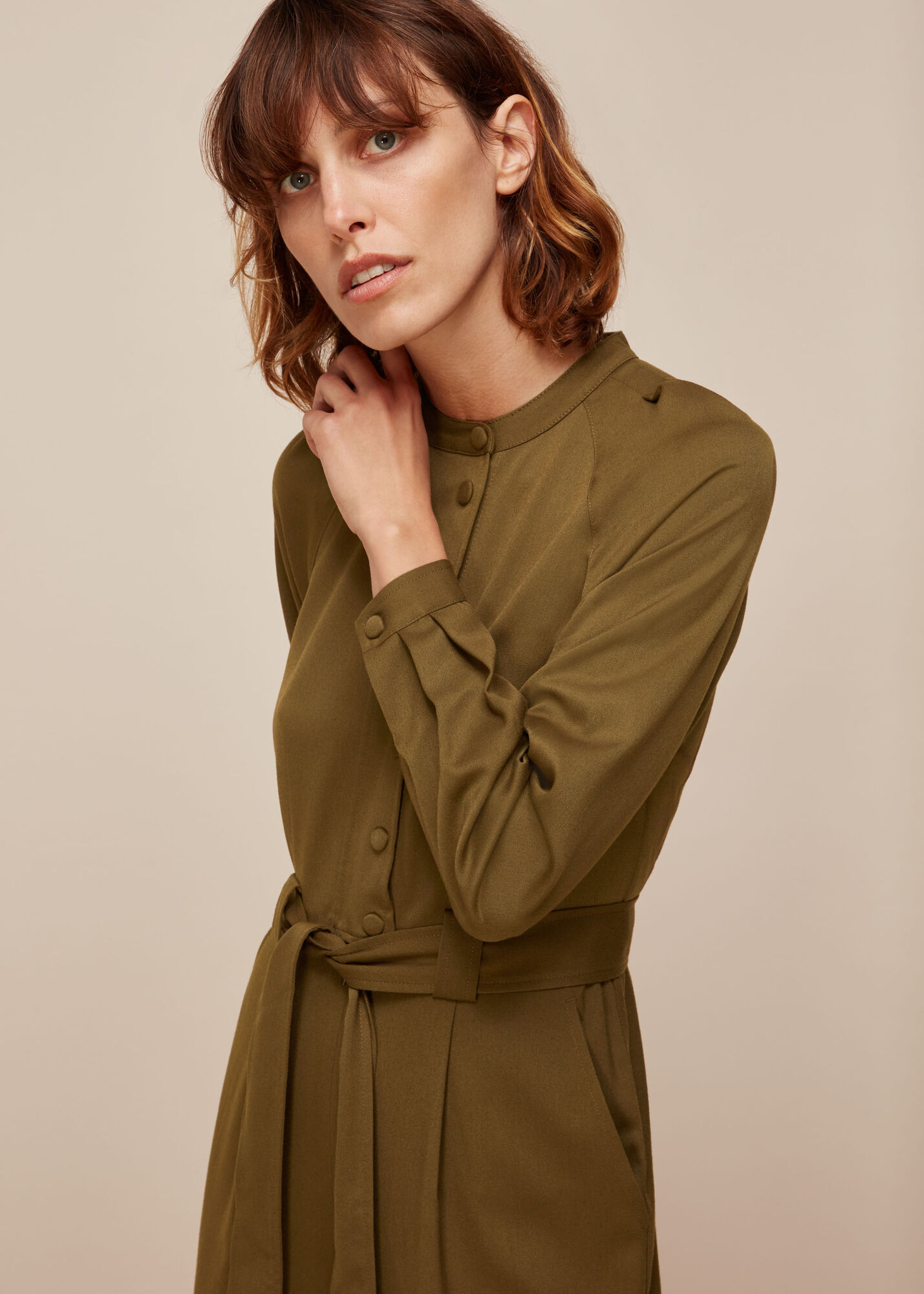 Olive Tie Front Jumpsuit WHISTLES