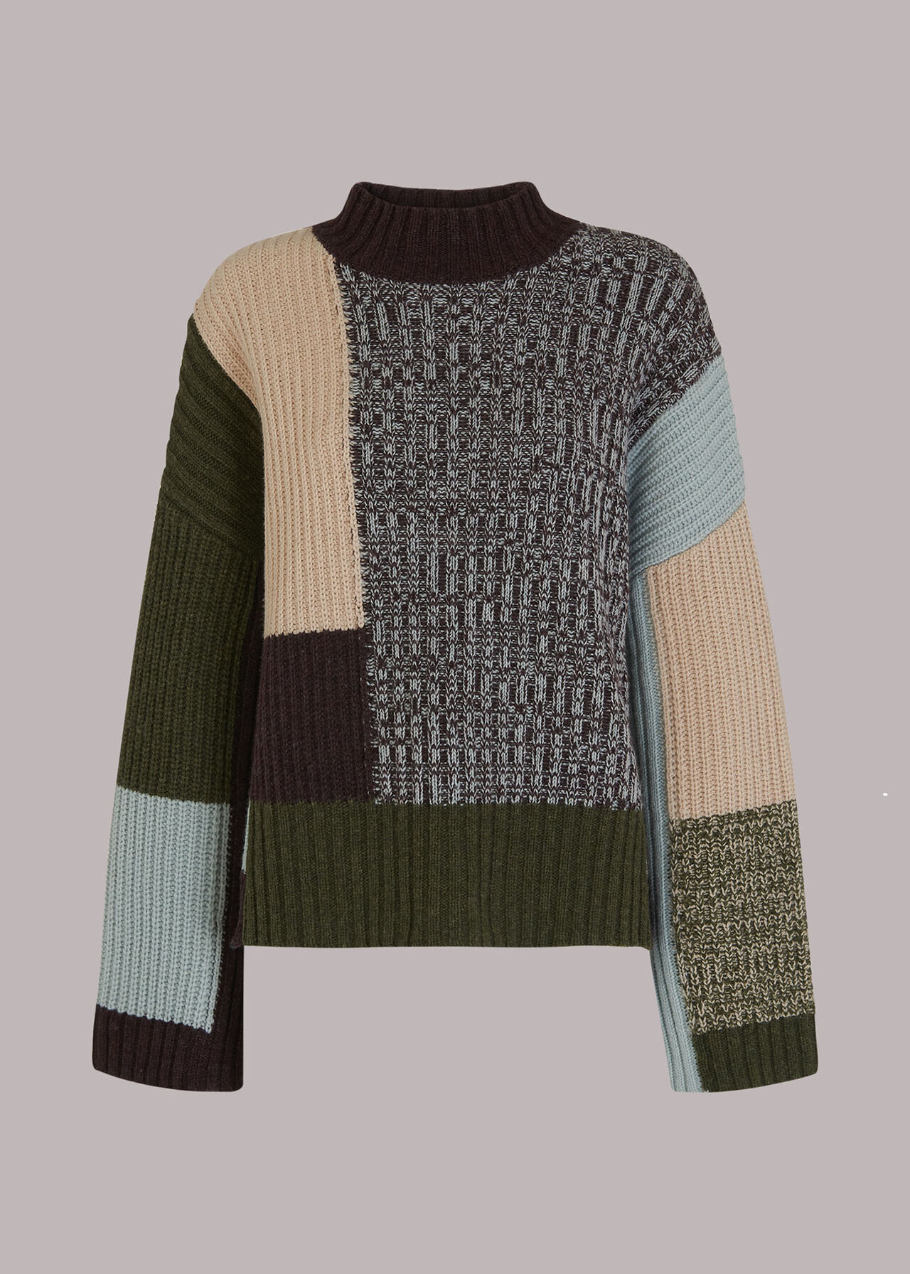 Patchwork Funnel Neck Jumper