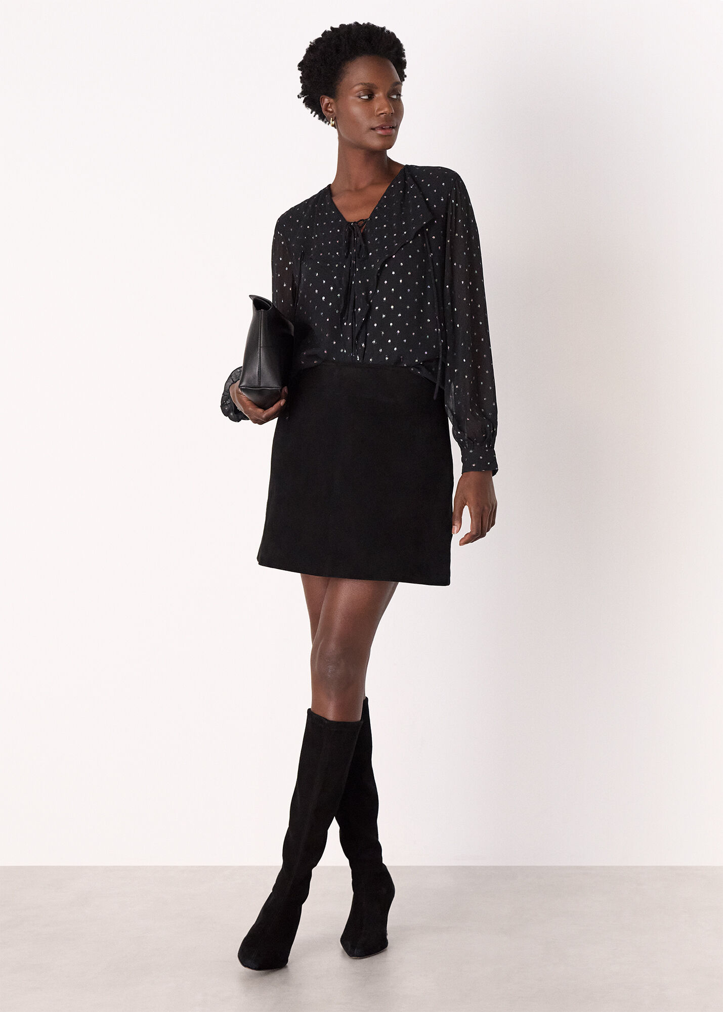 Black/Multi Metallic Dobby Frill Blouse | WHISTLES | Whistles ROW |