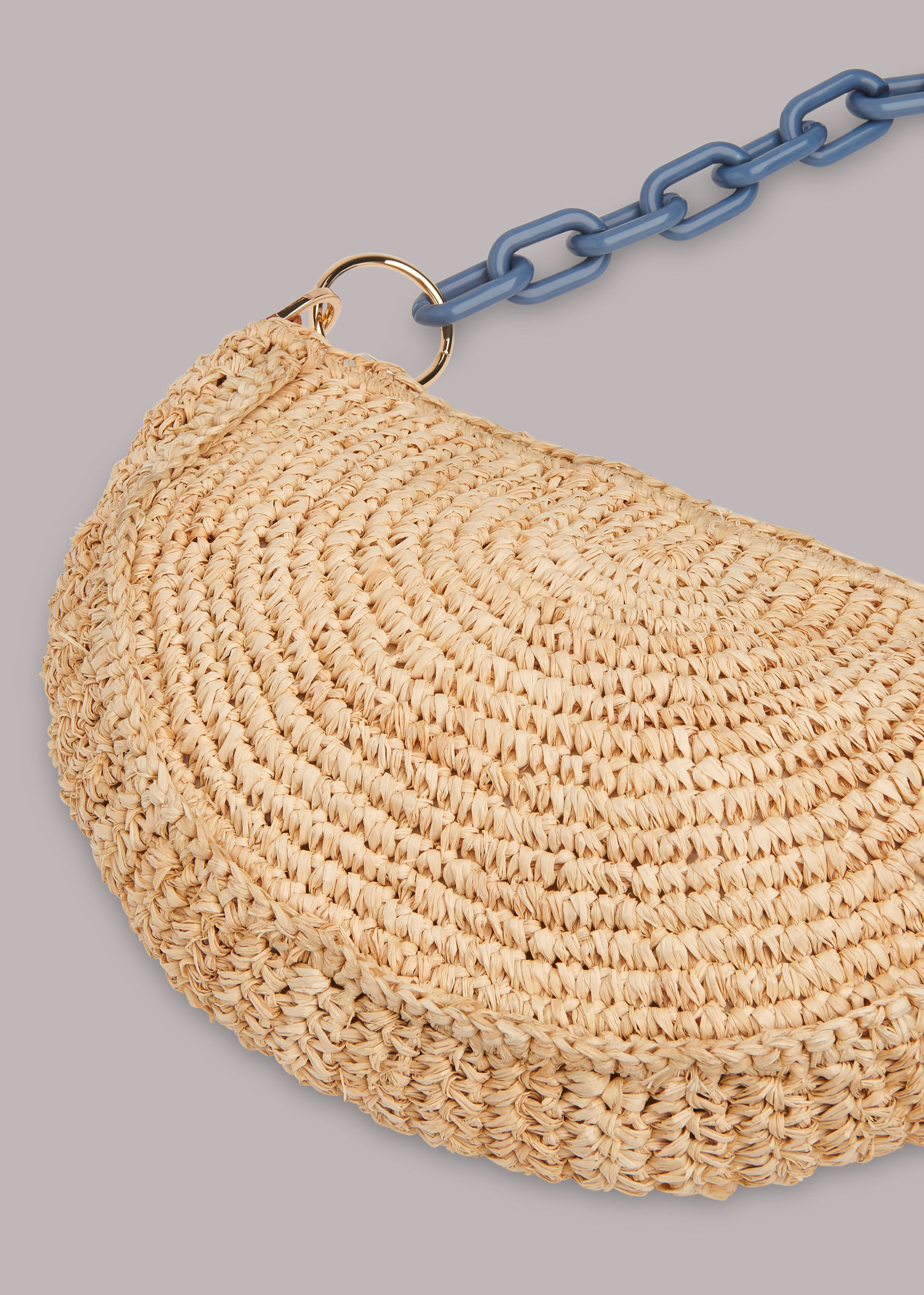 Straw half shop moon clutch
