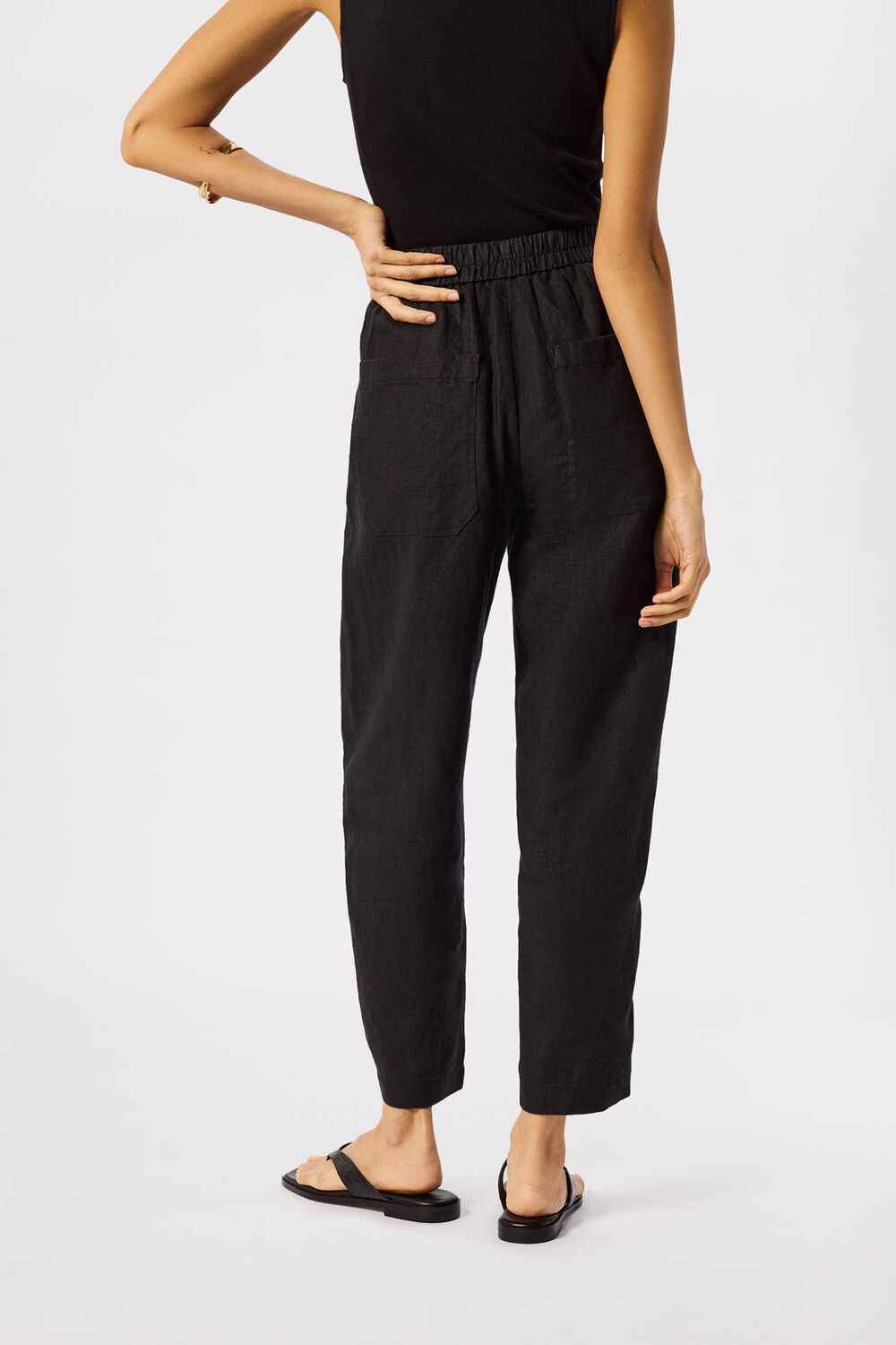 Black Petite Linen Barrel Leg Trouser