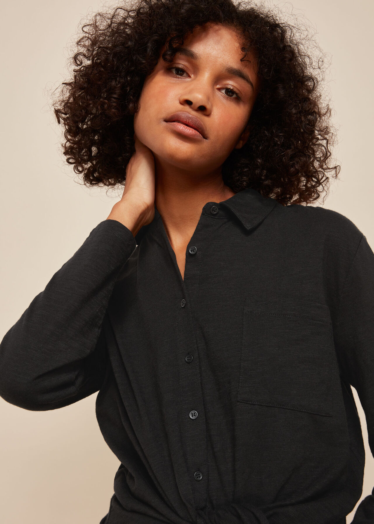 Black Tie Front Button Down Shirt | WHISTLES | Whistles US
