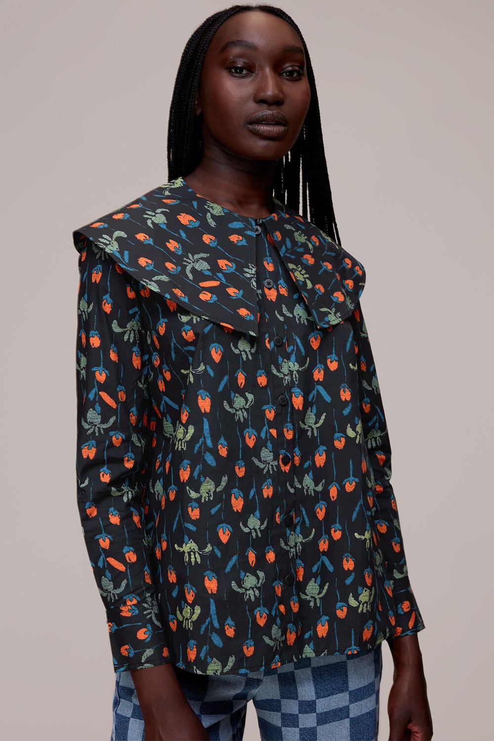 Tulips Print Collar Top