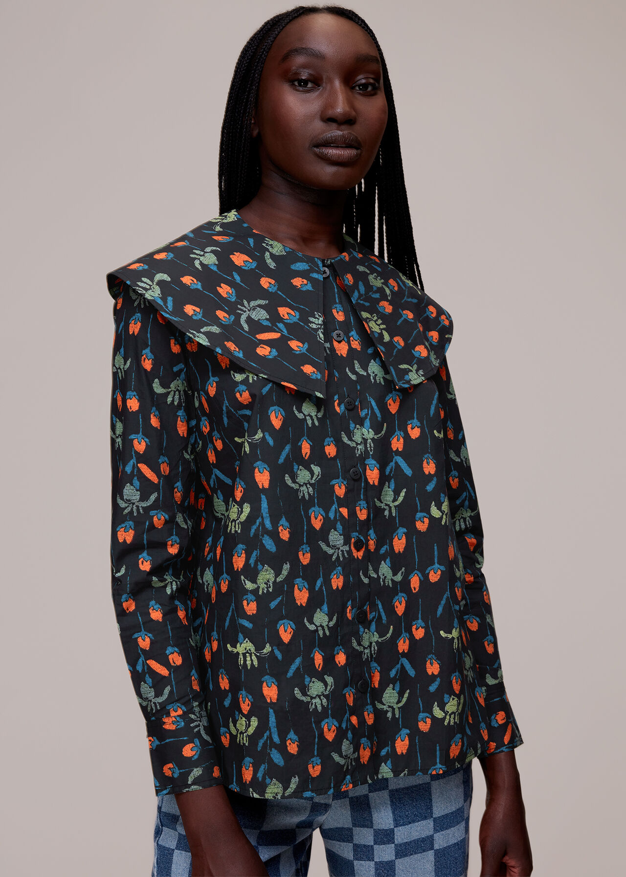 Tulips Print Collar Top