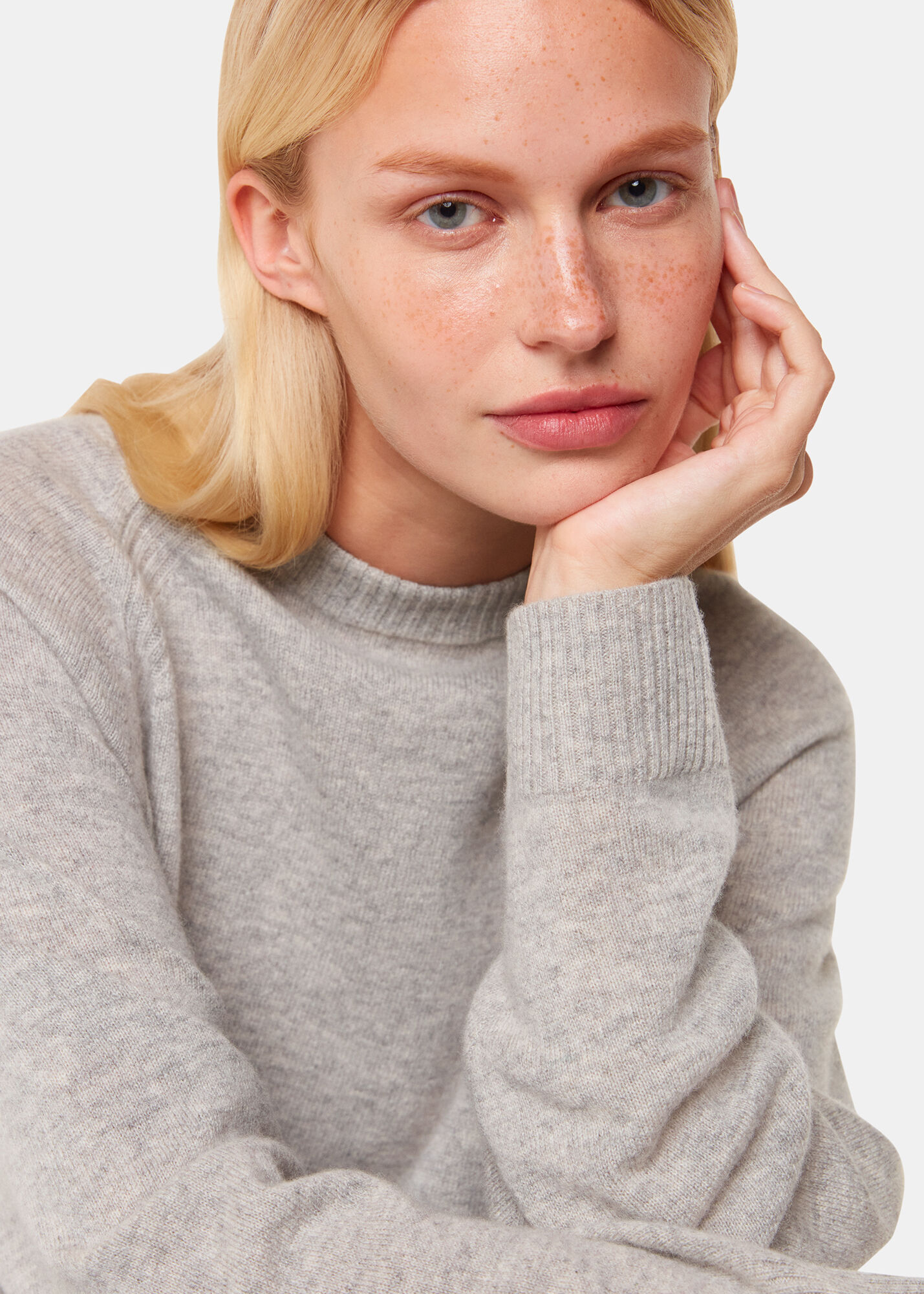 Grey Marl Cashmere Crew Neck Jumper Whistles