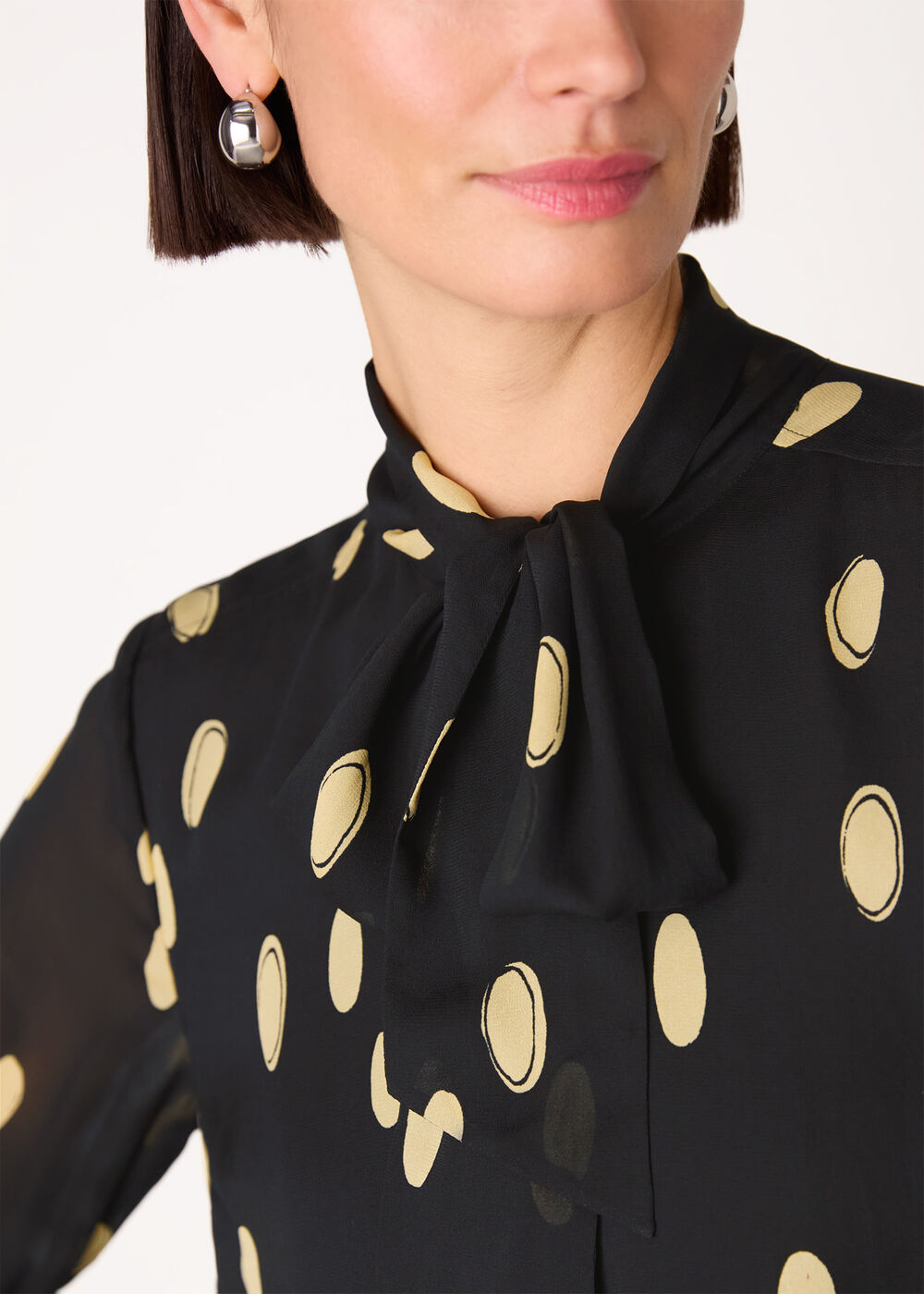 Abstract Spot Tie Neck Blouse
