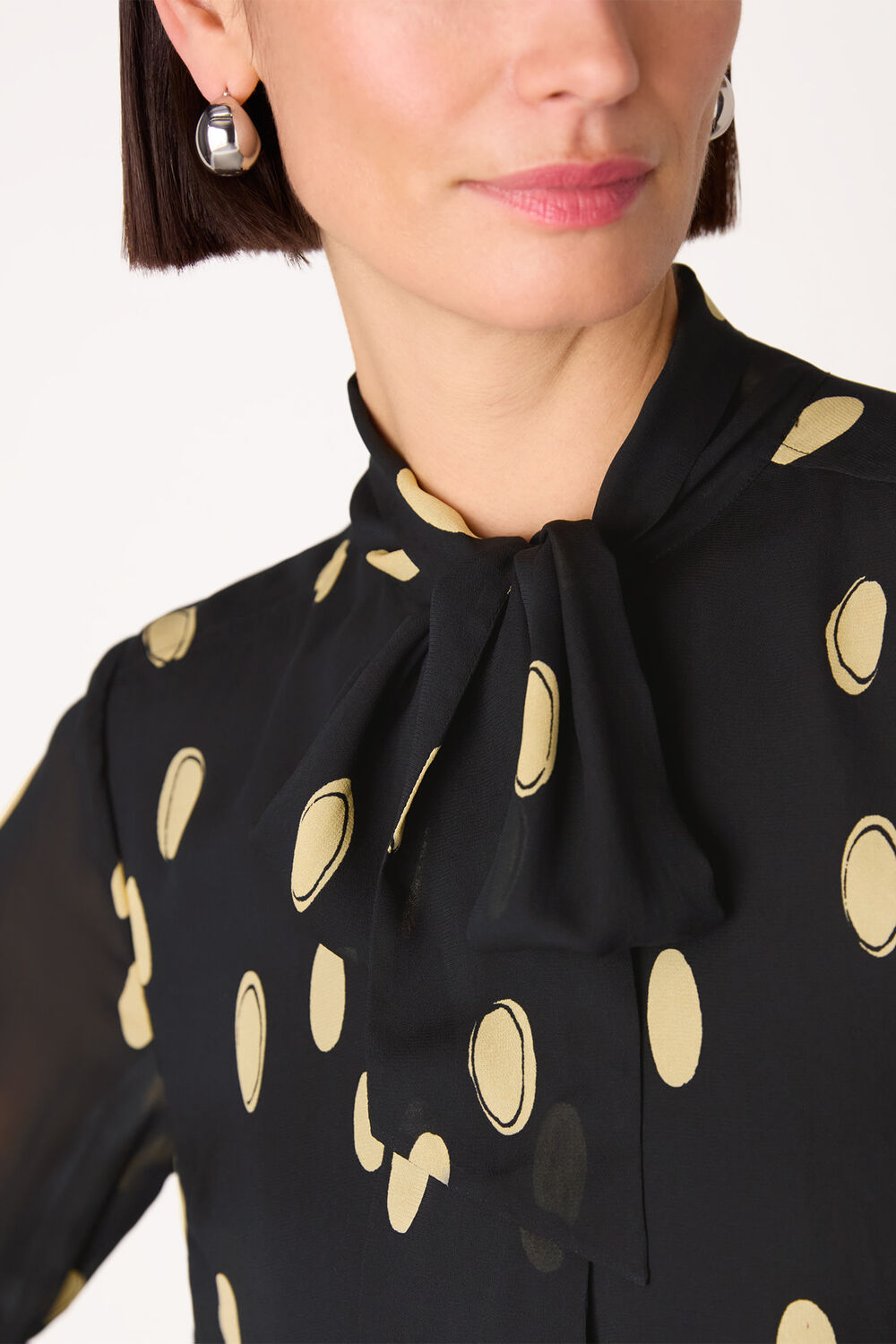 Abstract Spot Tie Neck Blouse