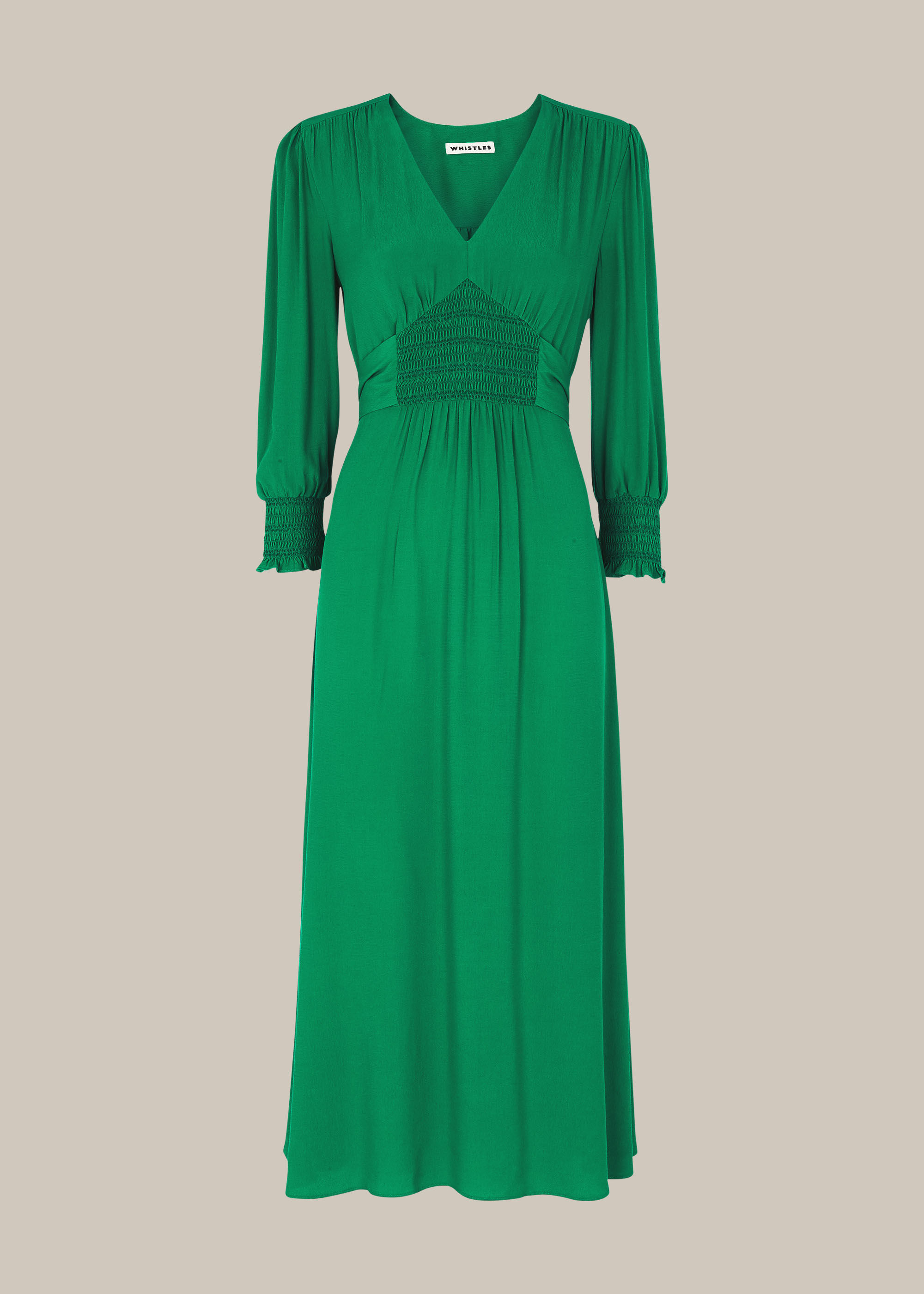 Green Zenna Shirred Waist Dress | WHISTLES | Whistles US |