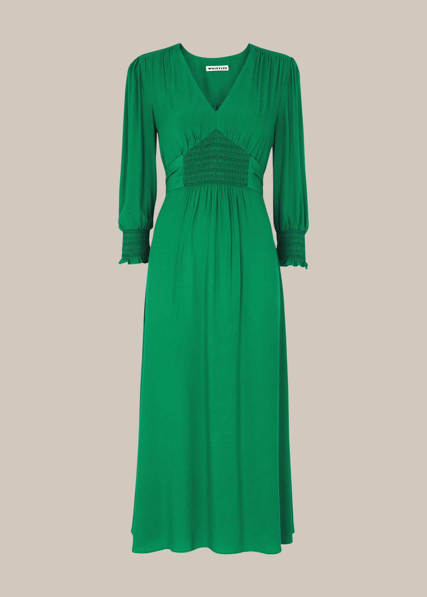 Green Zenna Shirred Waist Dress WHISTLES