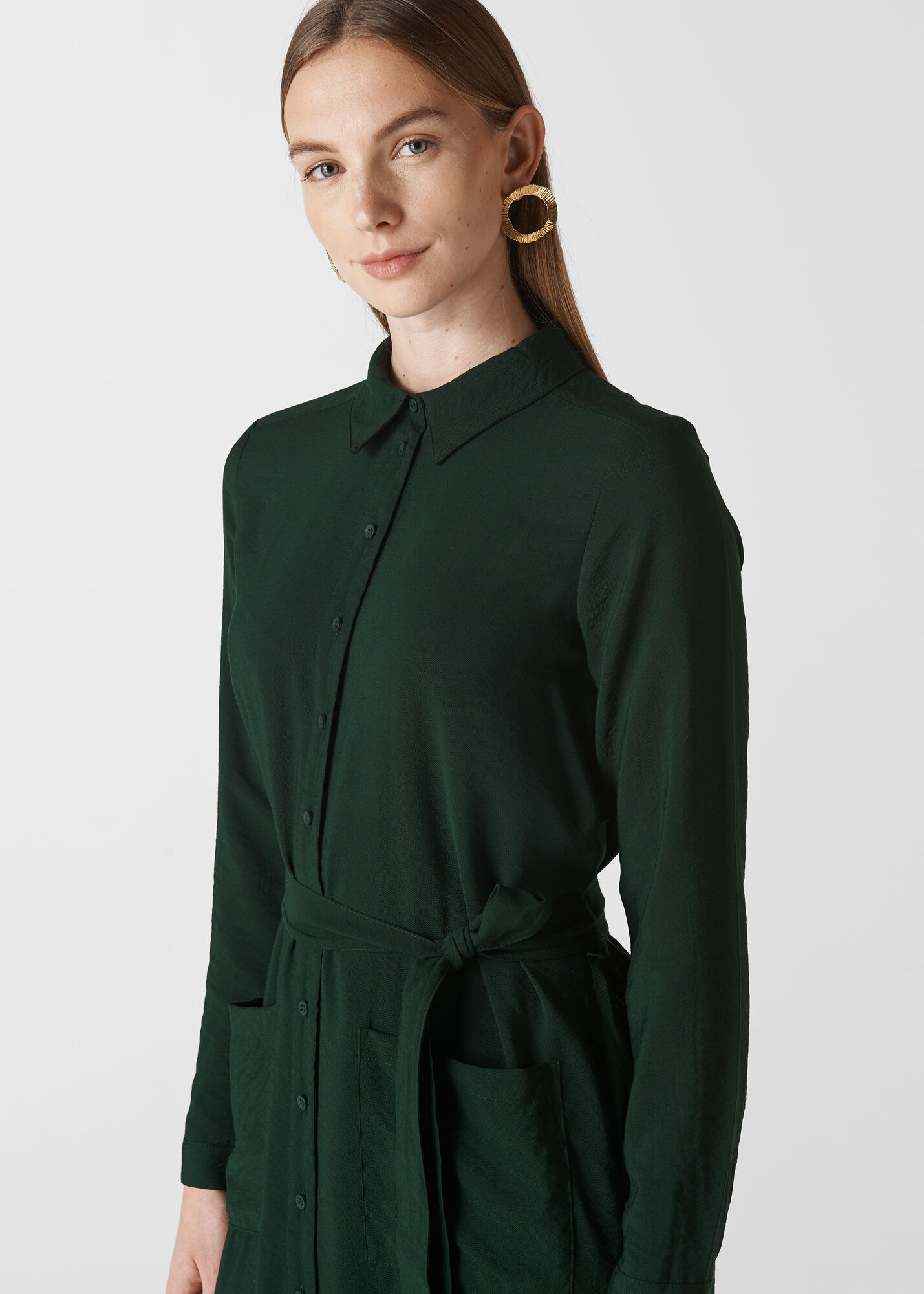 Dark Green Montana Shirt Dress WHISTLES Whistles