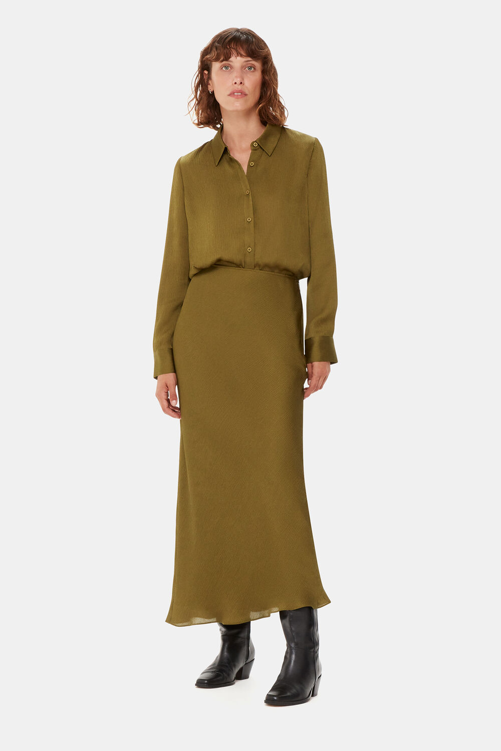 Khaki Satin Bias Cut Skirt