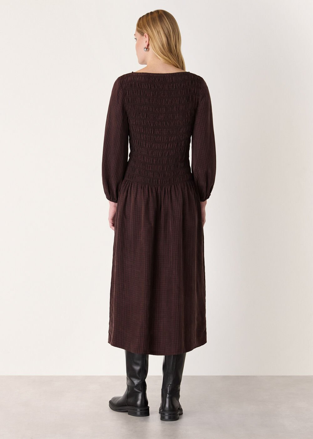 Checked Shirred Dress