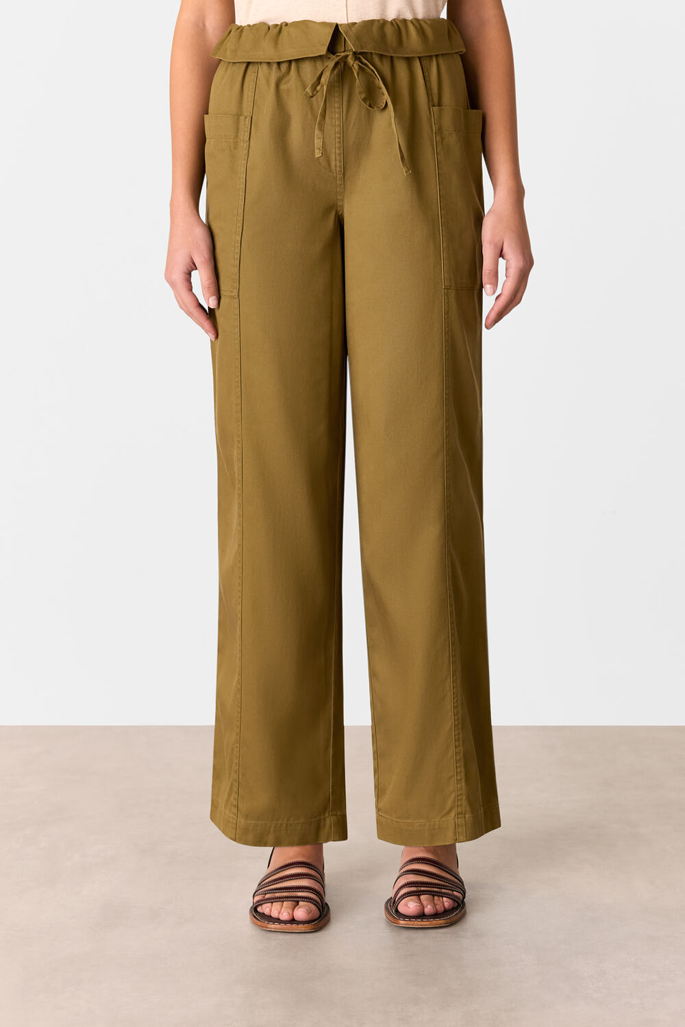 Khaki Paper Bag Waistband Trouser