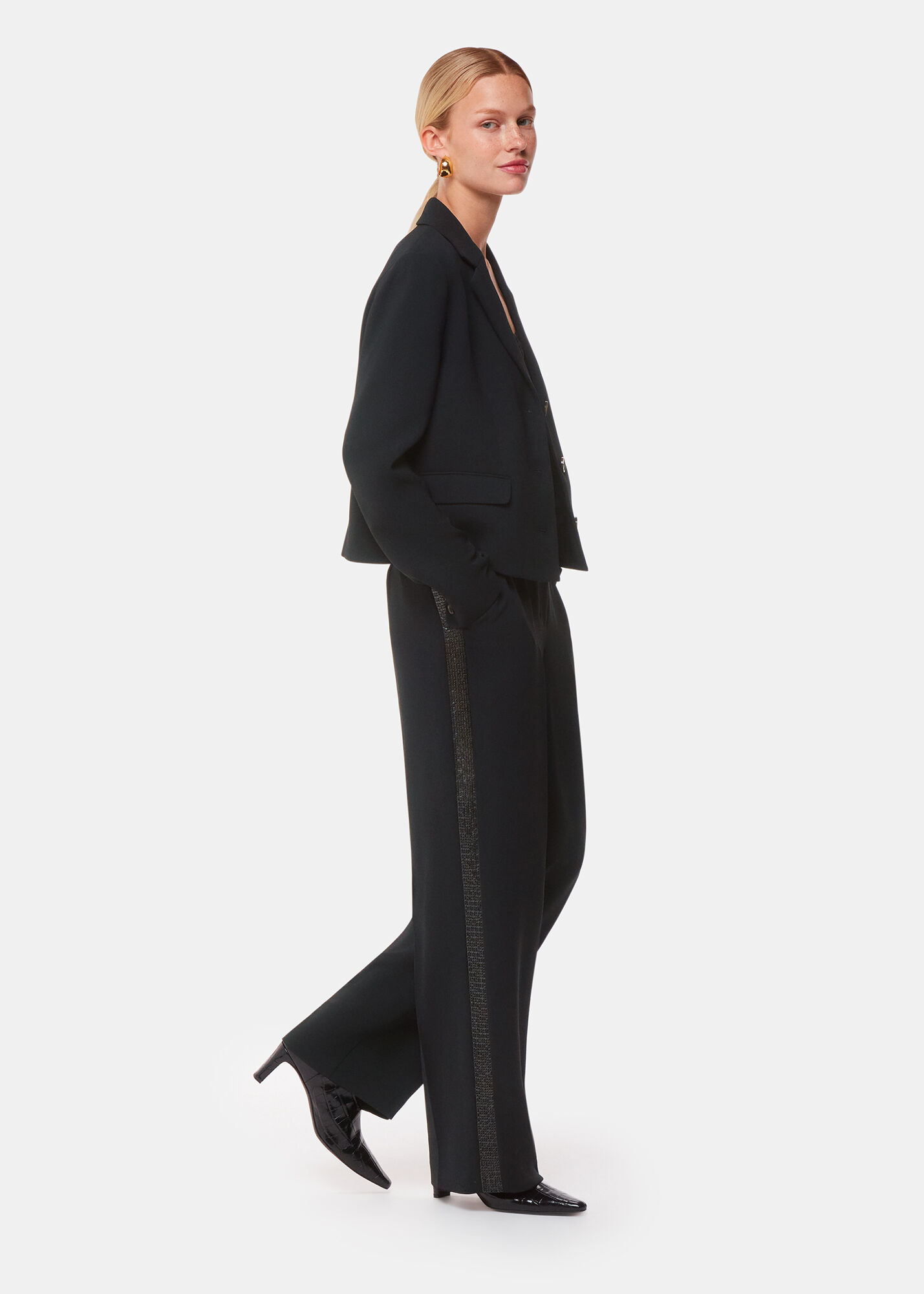 Black Quinn Sequin Stripe Trouser WHISTLES Whistles UK