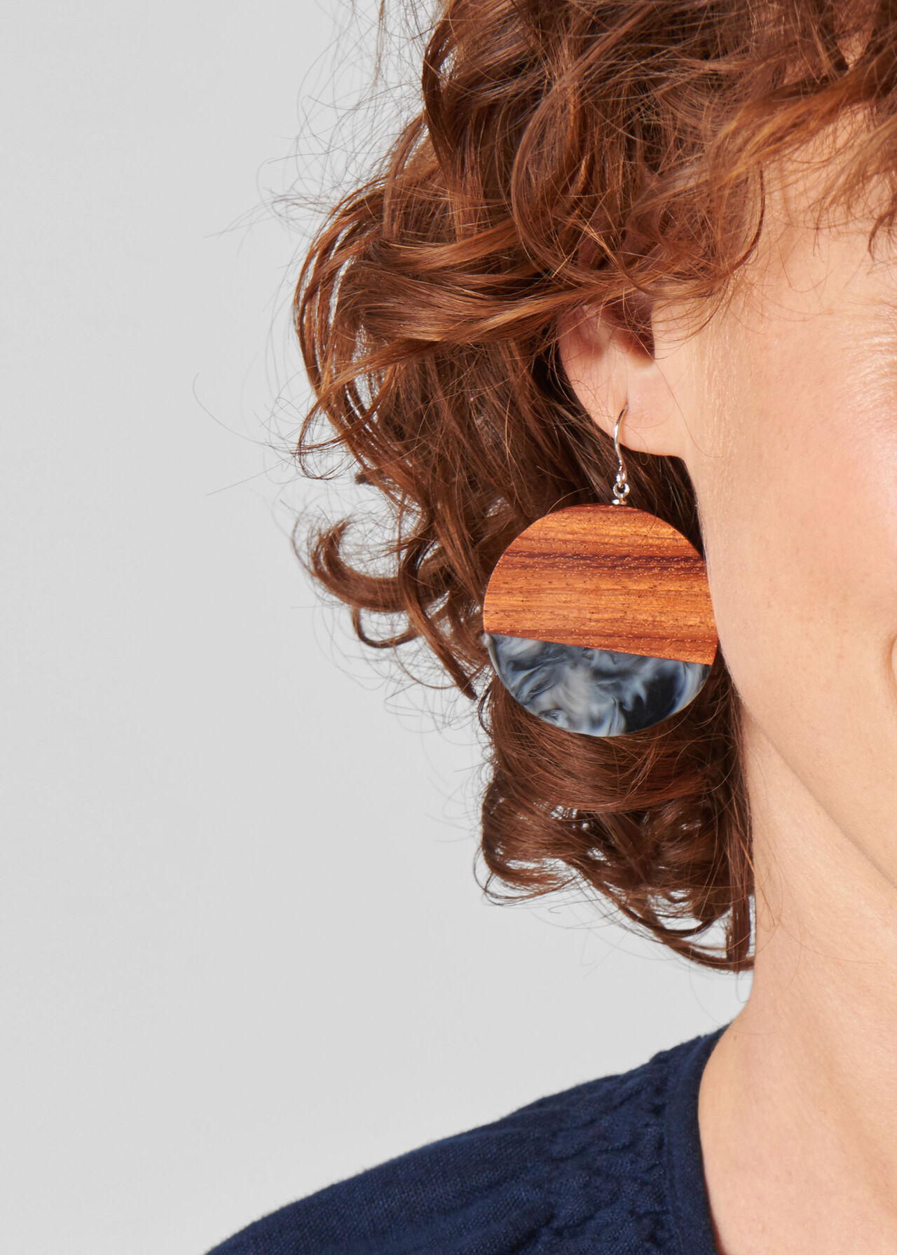 Wood And Marble Disc Earring Black/Multi