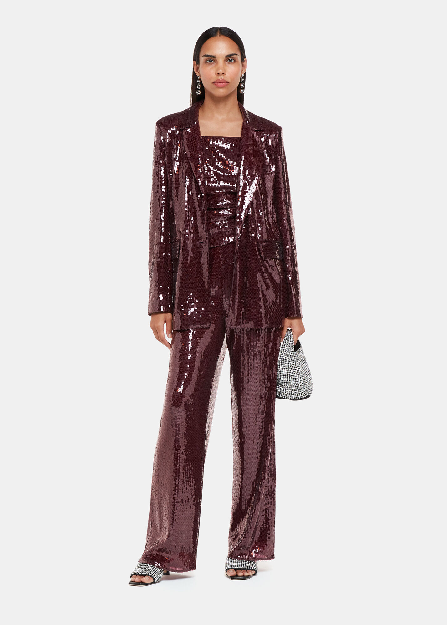 High waisted sequin trousers clearance