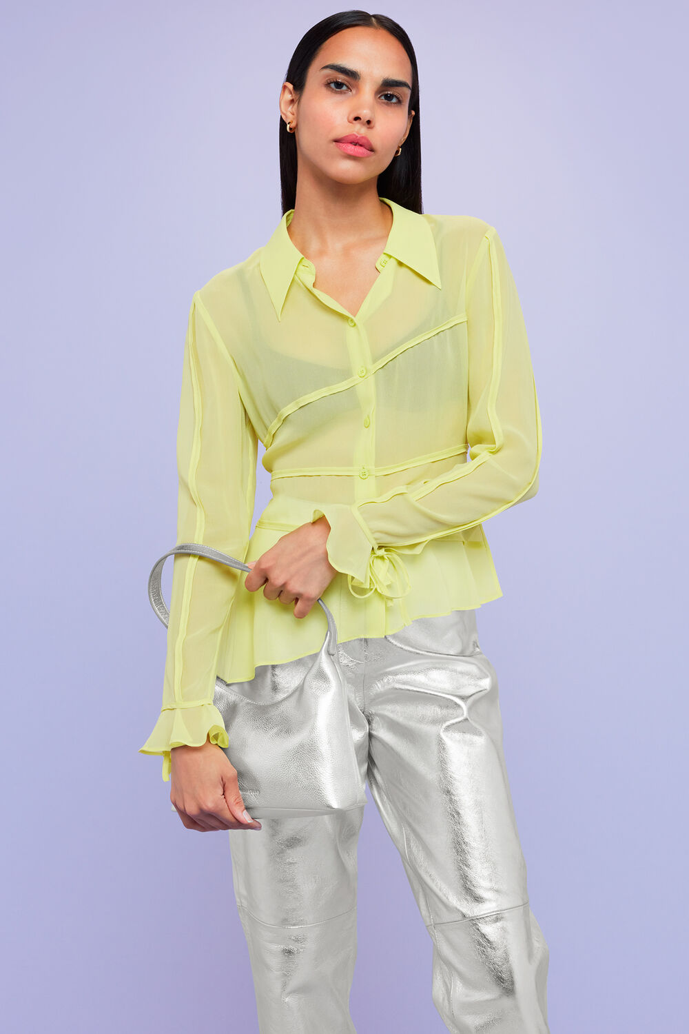 Yellow Fallon Seam Detail Silk Shirt