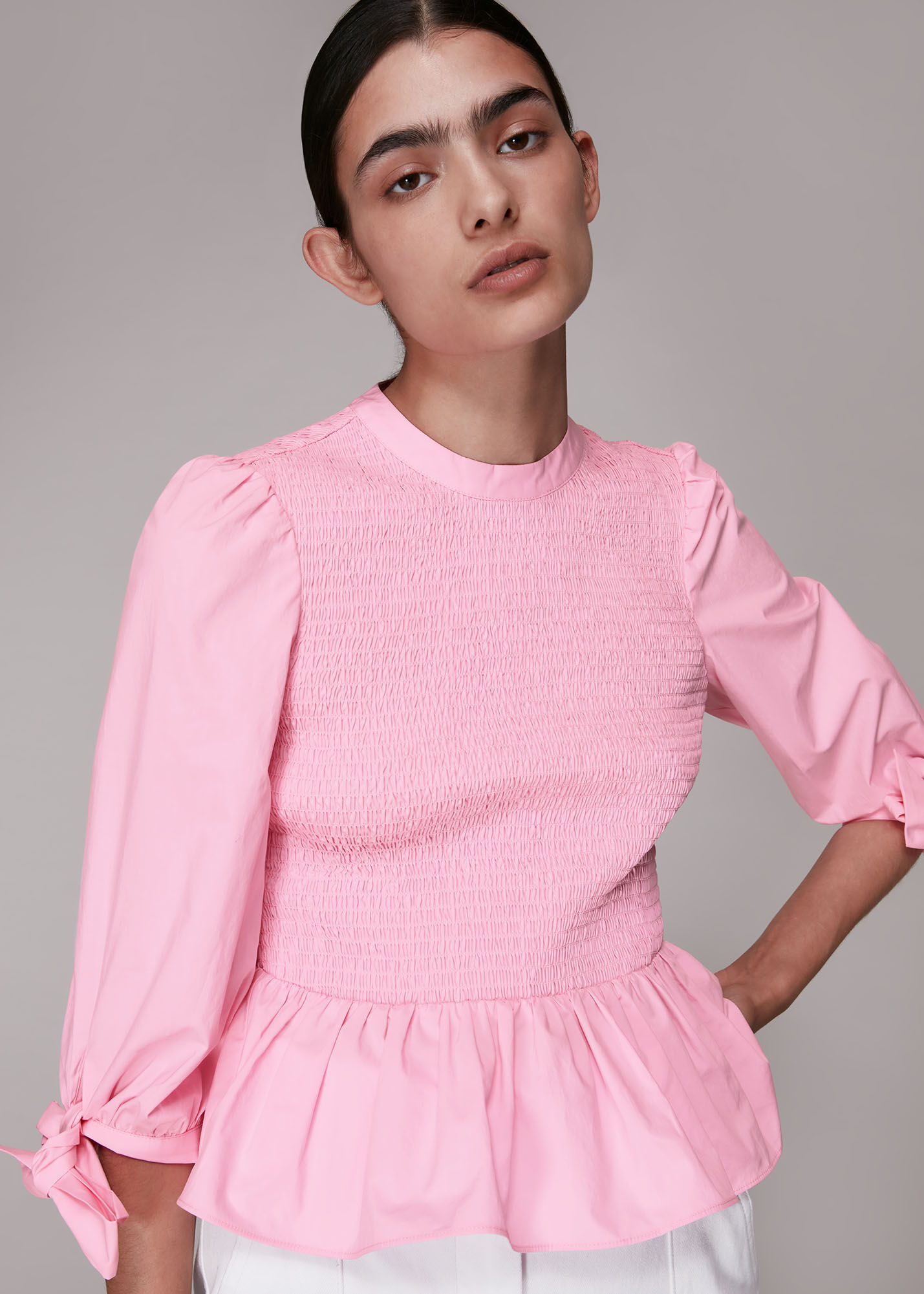 Pink Shirred Detail Peplum Top WHISTLES