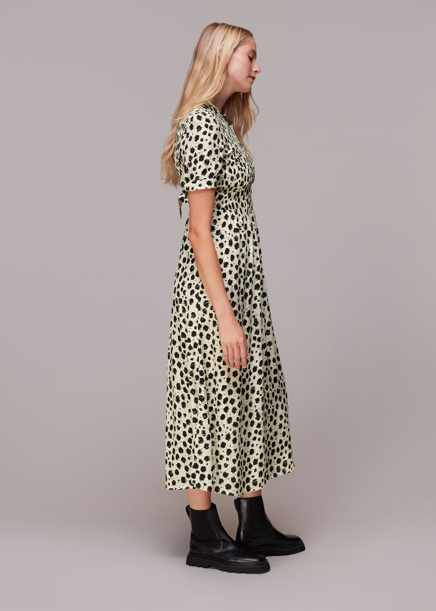 Black/White Dalmatian Shirred Midi Dress WHISTLES