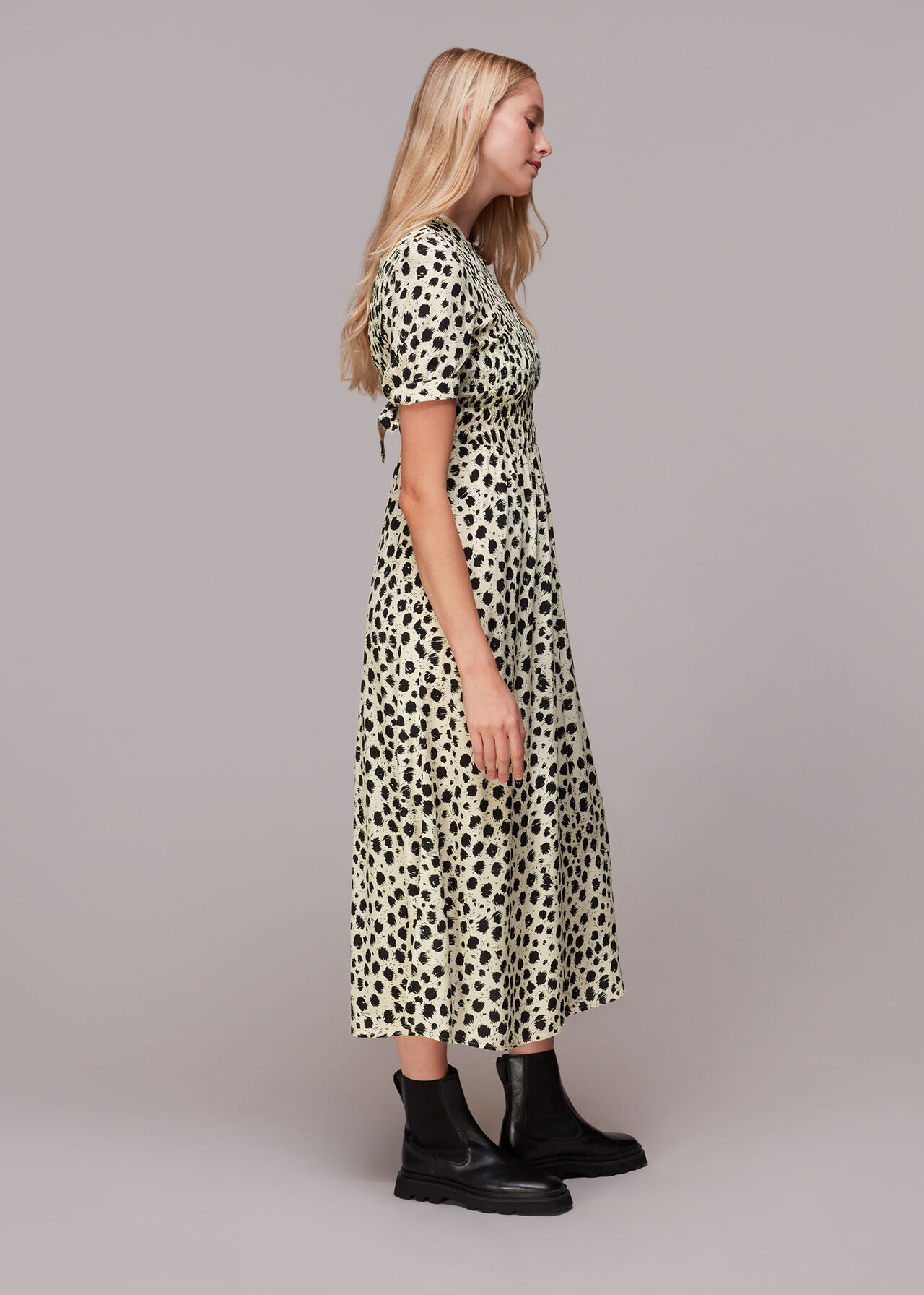 Dalmatian Shirred Midi Dress