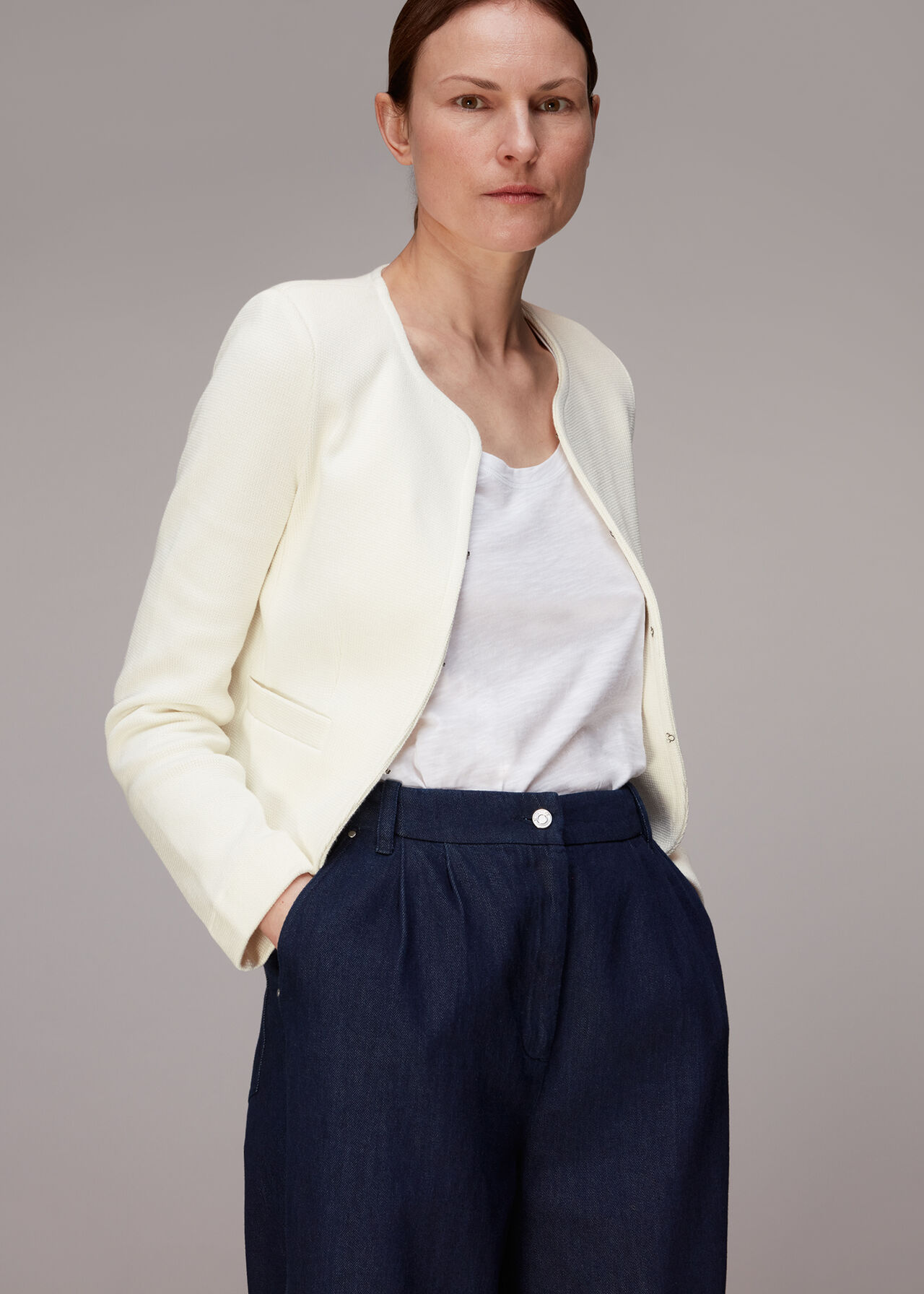 Collarless Jersey Jacket