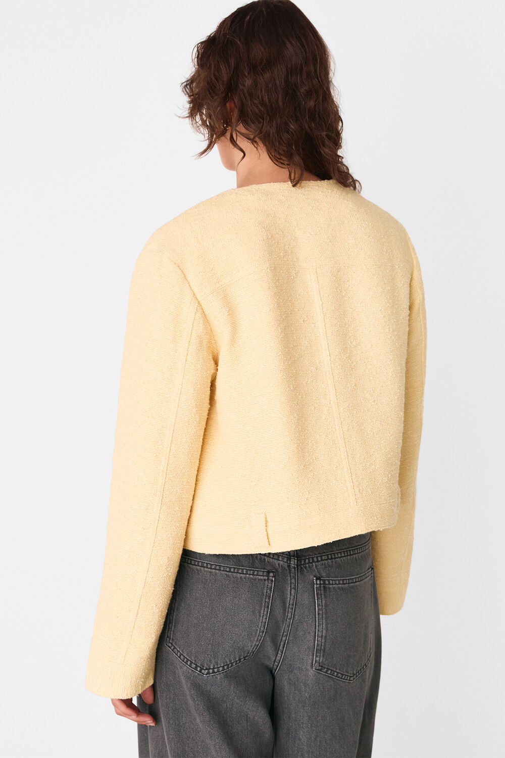 Yellow Textured Collarless Jacket