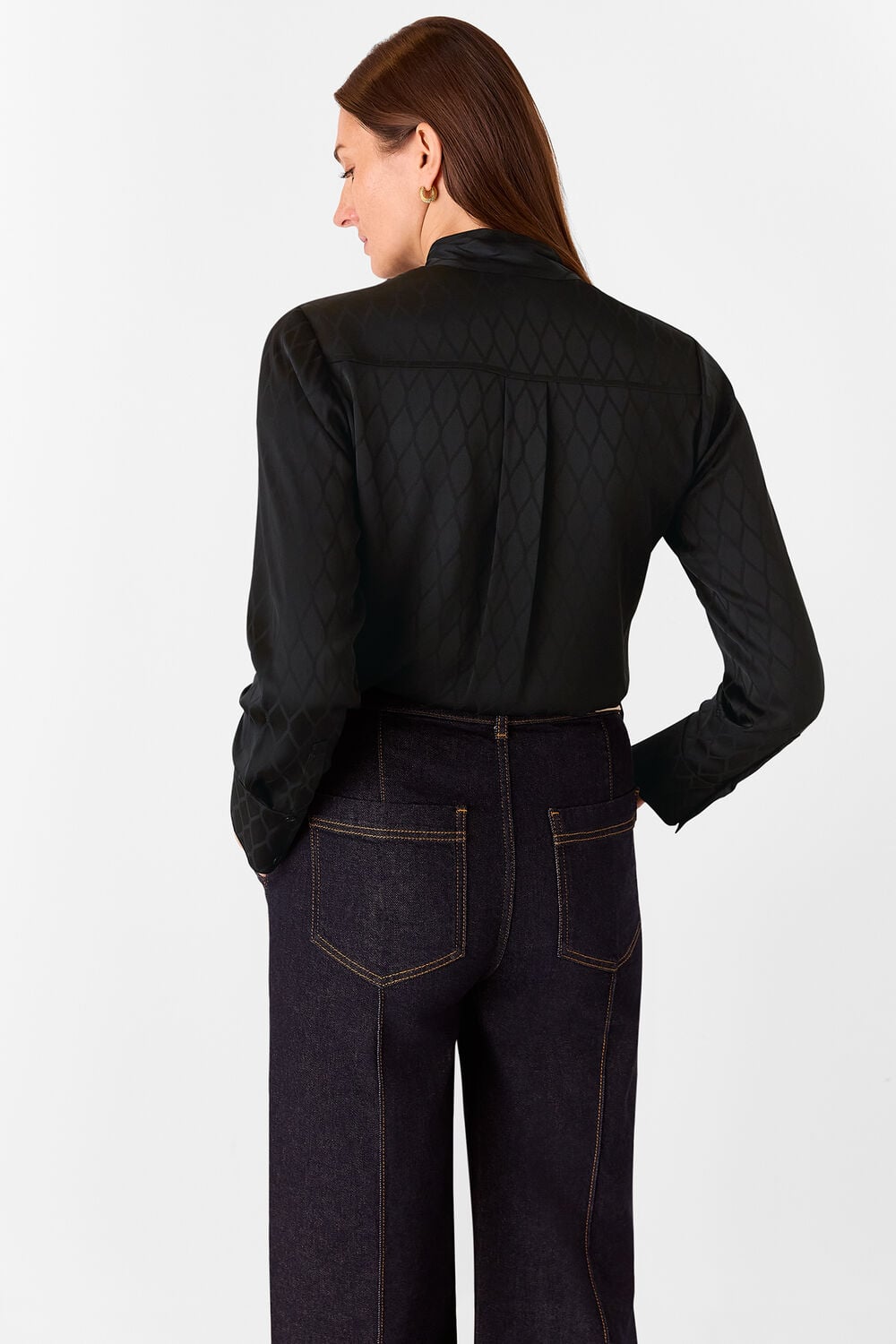 Diamond Jacquard Scarf Blouse