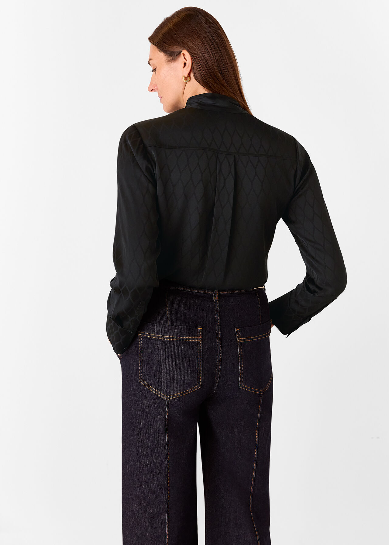 Diamond Jacquard Scarf Blouse