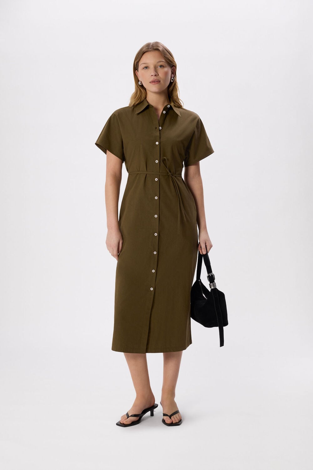 Cut Out Back Poplin Midi Dress