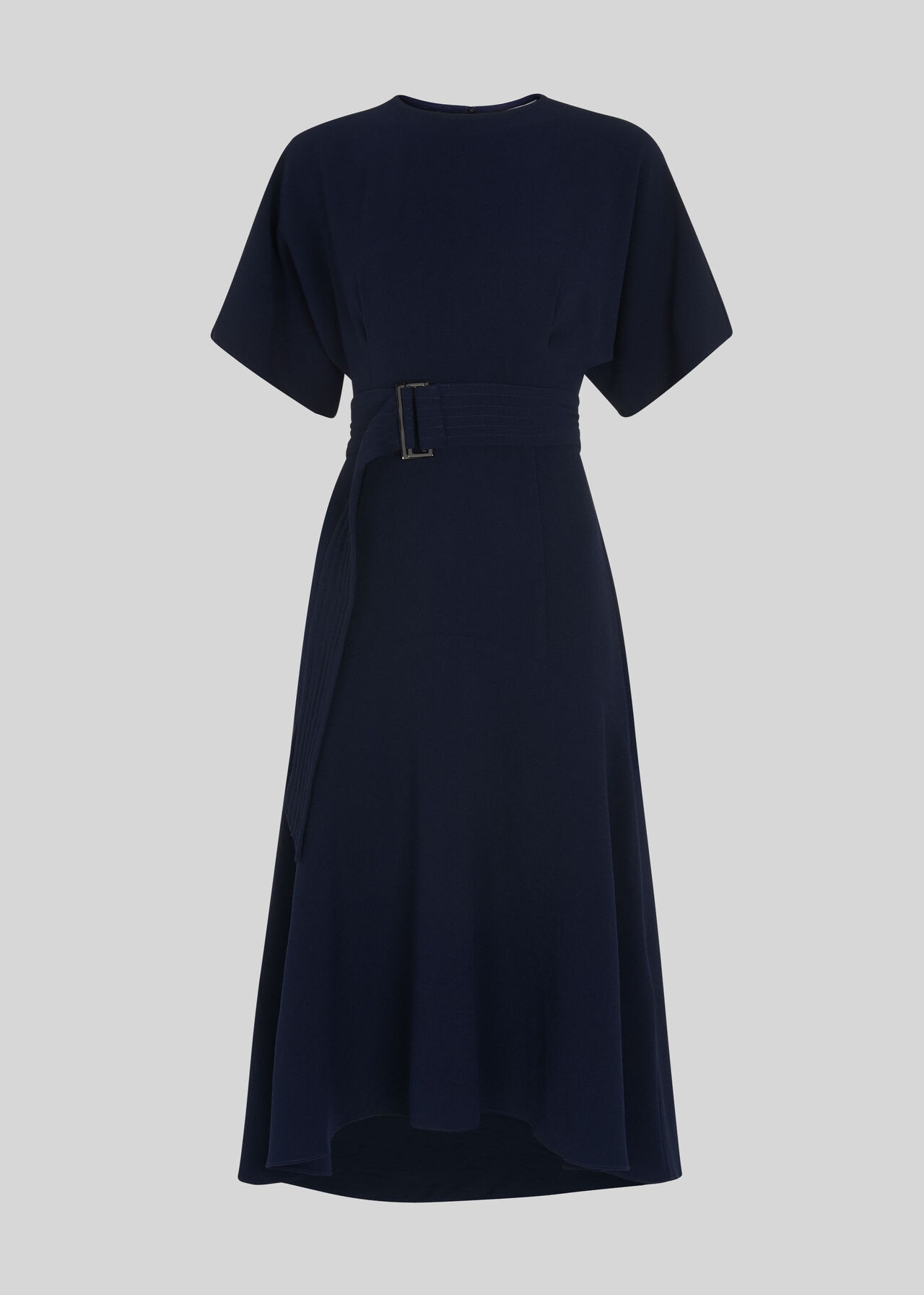 Belted Midi Dress Navy